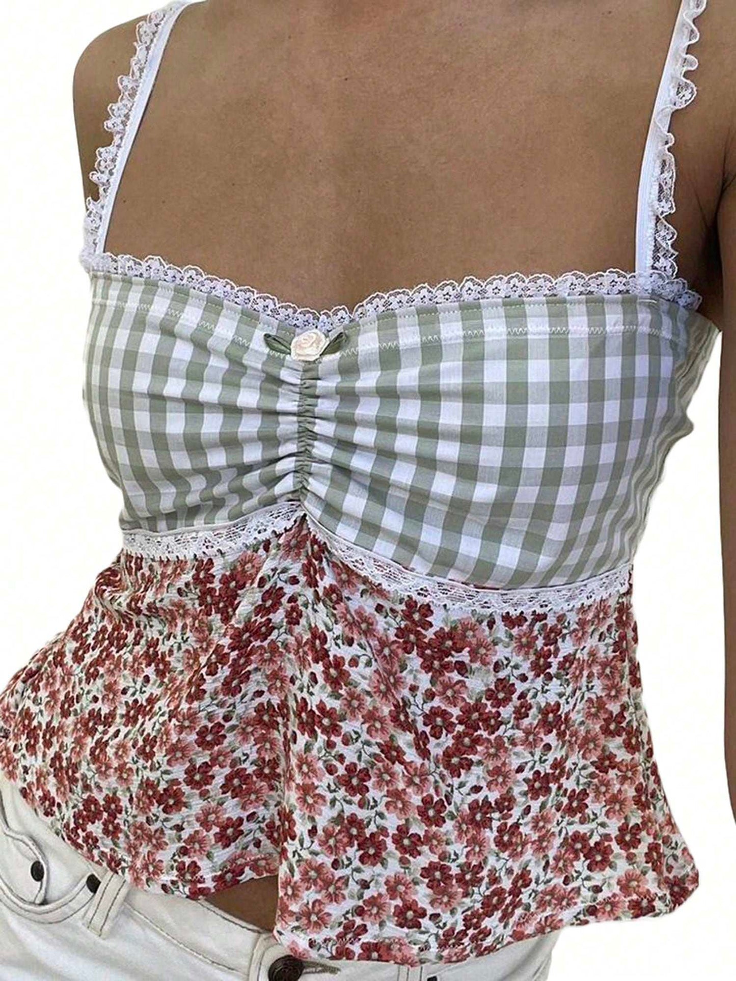 Y2K Chic: Plaid Floral Lace Trim Camisole Tank Top for Summer Streetwear Lake Blue / S Lake Blue / M Lake Blue / L Lake Blue / S-Lake Blue / M-Lake Blue / L-Blue / S-Blue / M-Blue / L-Bright Pink / S-Bright Pink / M-Bright Pink / L-