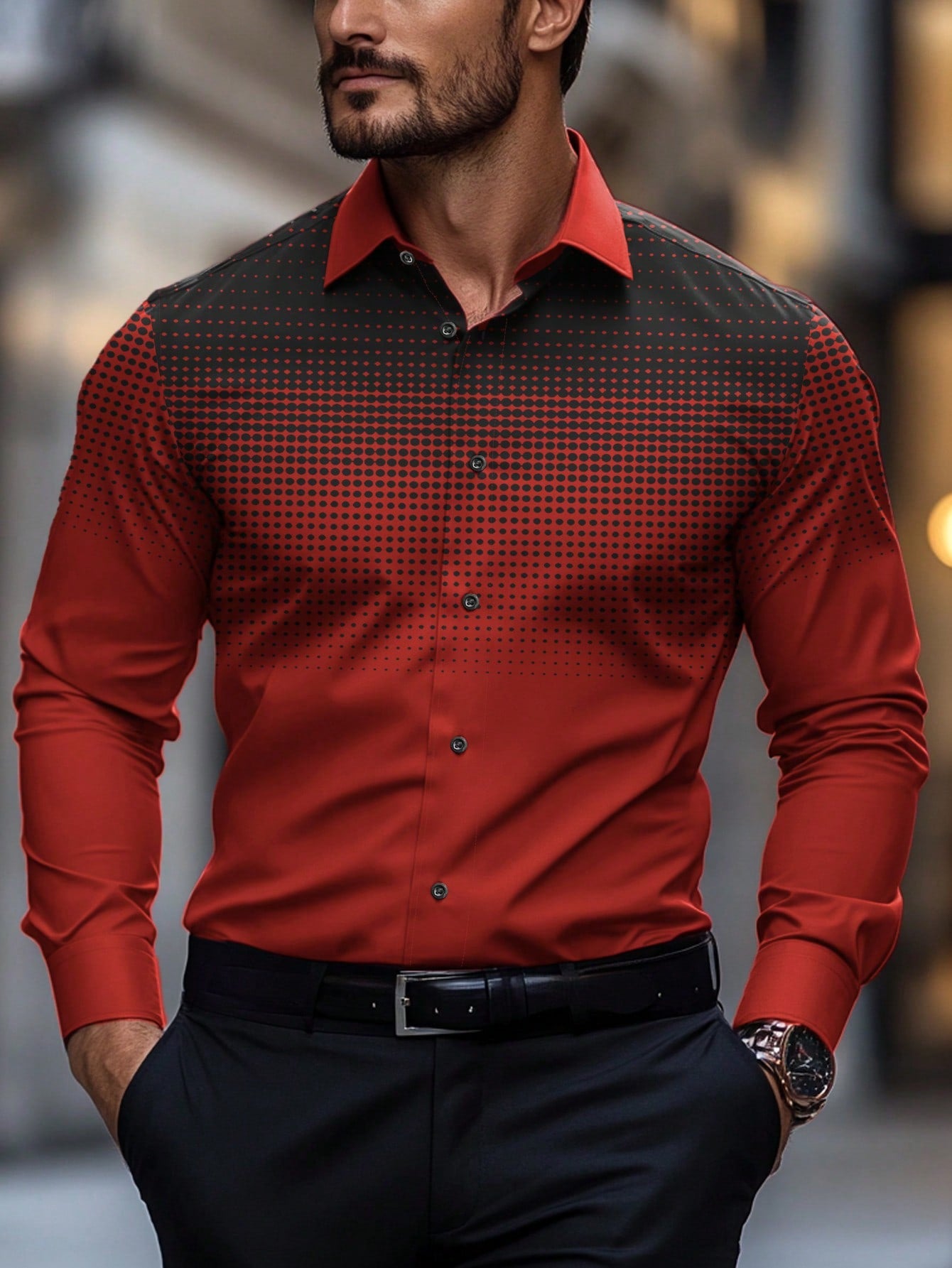 Summer Gradient Long Sleeve Business Shirt for Men - Stylish Travel Essential Royal Blue / XS Royal Blue / S