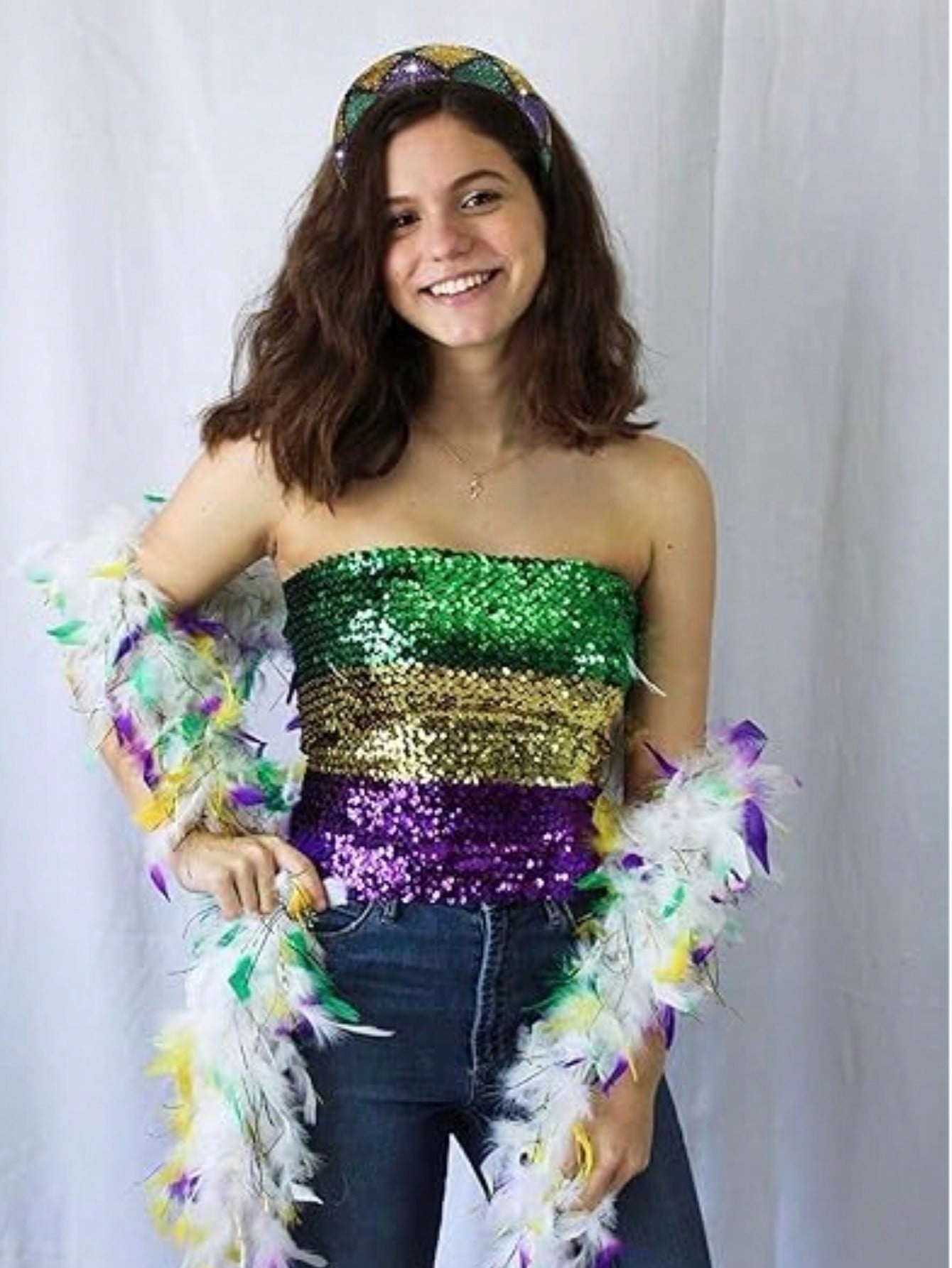 Vibrant Mardi Gras Headband with Rhinestones - Purple, Green & Yellow No.1 / 1Pack No.2 / 1Pack