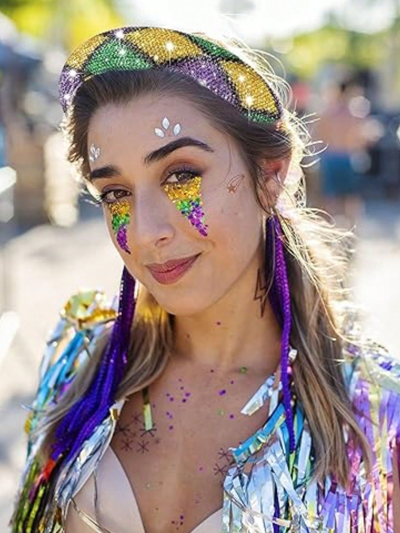Vibrant Mardi Gras Headband with Rhinestones - Purple, Green & Yellow No.1 / 1Pack No.2 / 1Pack