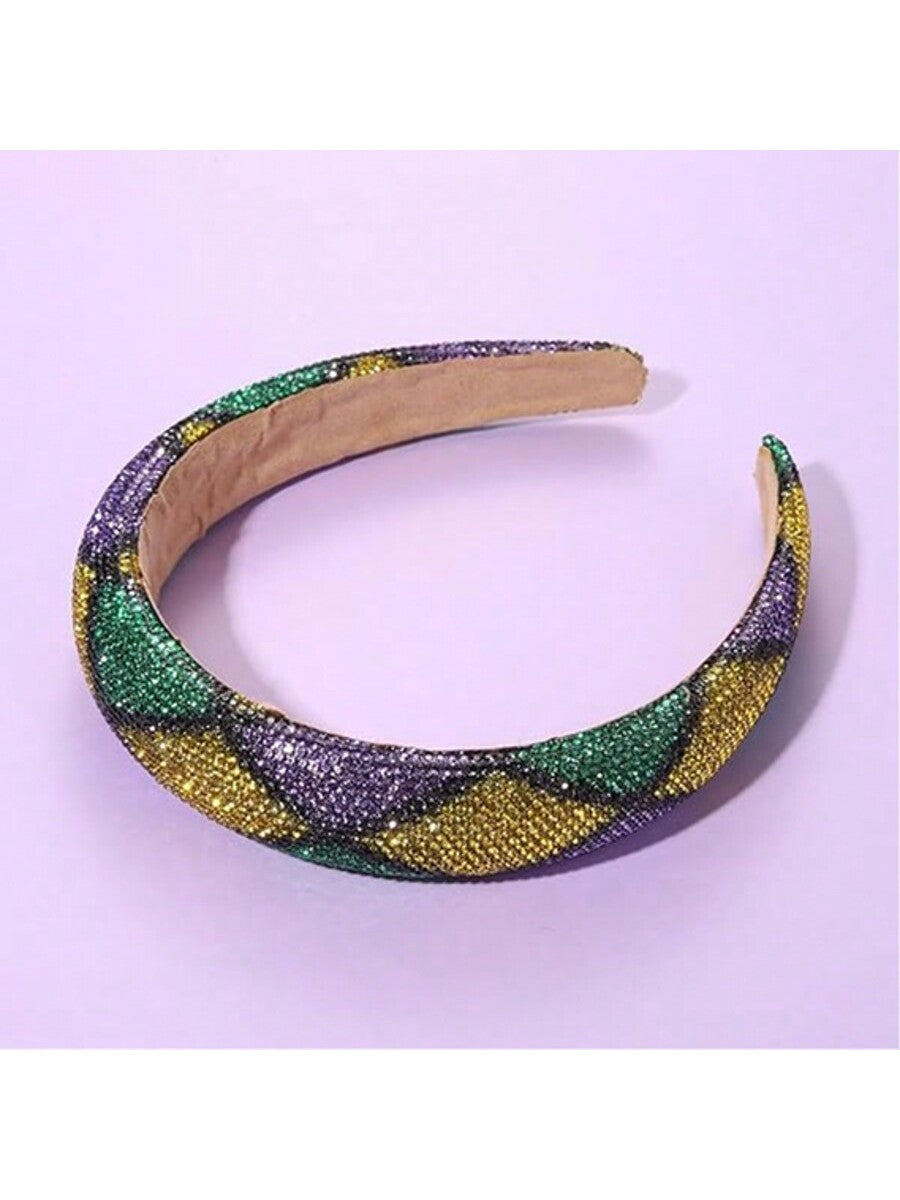 Vibrant Mardi Gras Headband with Rhinestones - Purple, Green & Yellow No.1 / 1Pack No.2 / 1Pack