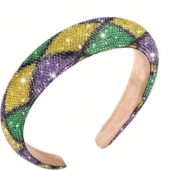 Vibrant Mardi Gras Headband with Rhinestones - Purple, Green & Yellow No.1 / 1Pack No.2 / 1Pack