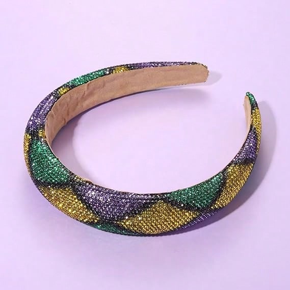 Vibrant Mardi Gras Headband with Rhinestones - Purple, Green & Yellow No.1 / 1Pack No.2 / 1Pack