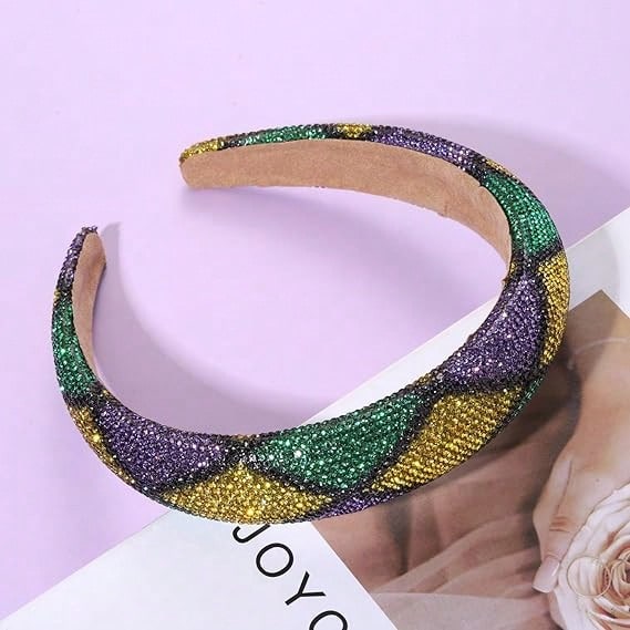 Vibrant Mardi Gras Headband with Rhinestones - Purple, Green & Yellow No.1 / 1Pack No.2 / 1Pack