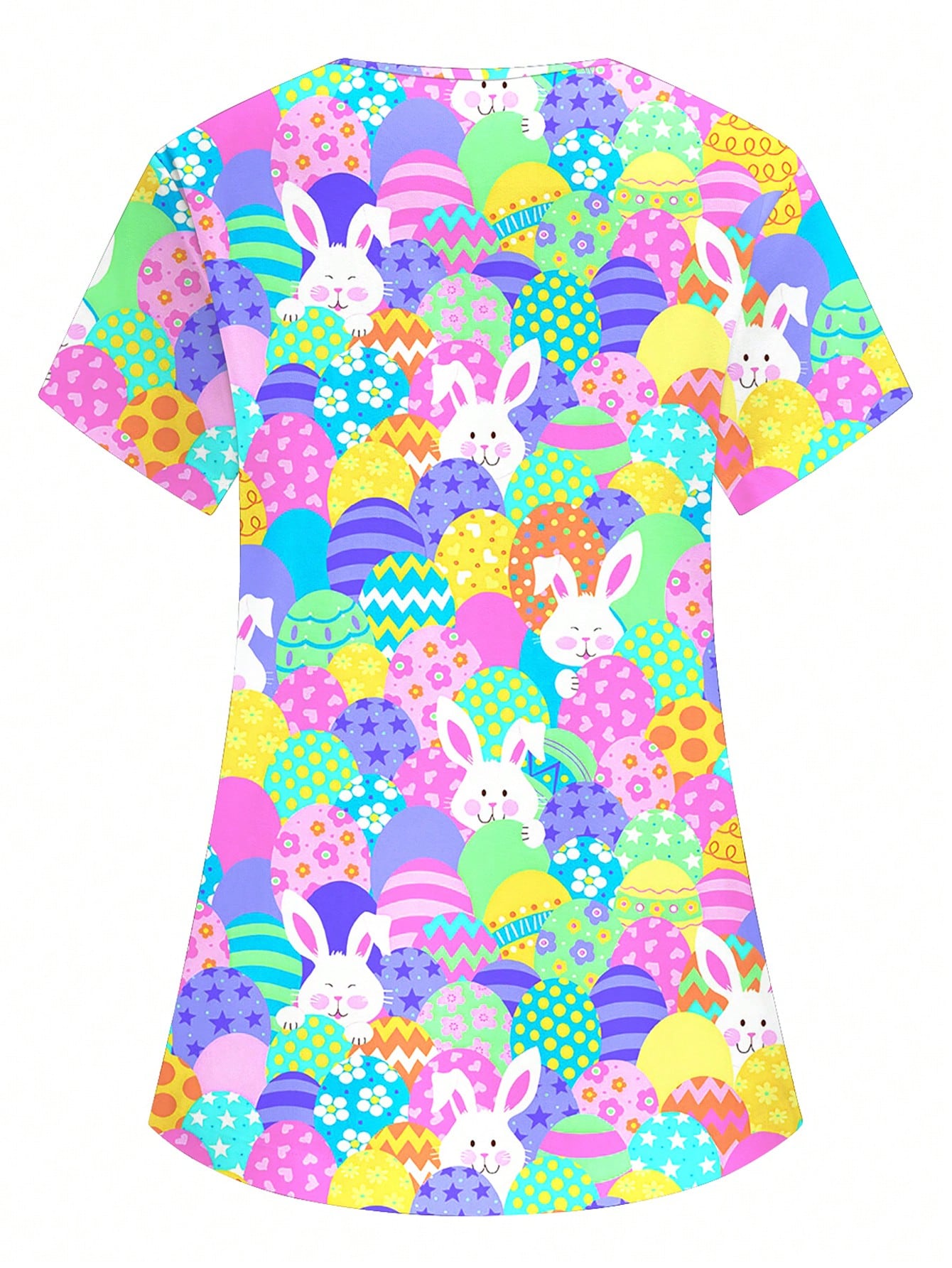 Colorful V-Neck Cartoon Print Scrub Top with Functional Pockets for Nurses and Doctors S M L S-M-L-XL-