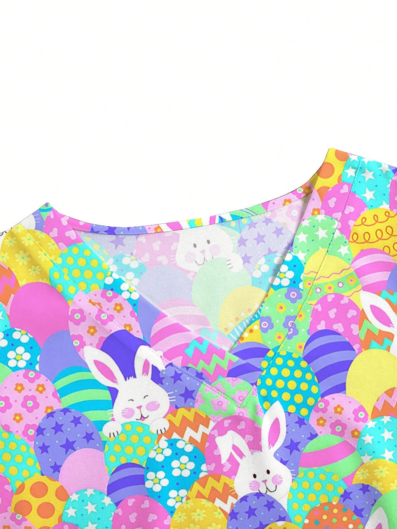 Colorful V-Neck Cartoon Print Scrub Top with Functional Pockets for Nurses and Doctors S M L S-M-L-XL-