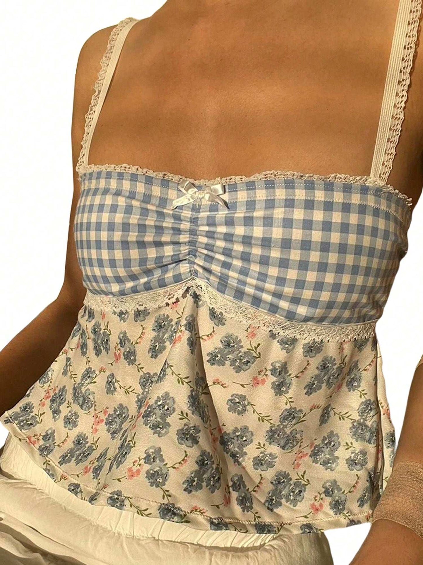 Y2K Chic: Plaid Floral Lace Trim Camisole Tank Top for Summer Streetwear Lake Blue / S Lake Blue / M Lake Blue / L Lake Blue / S-Lake Blue / M-Lake Blue / L-Blue / S-Blue / M-Blue / L-Bright Pink / S-Bright Pink / M-Bright Pink / L-