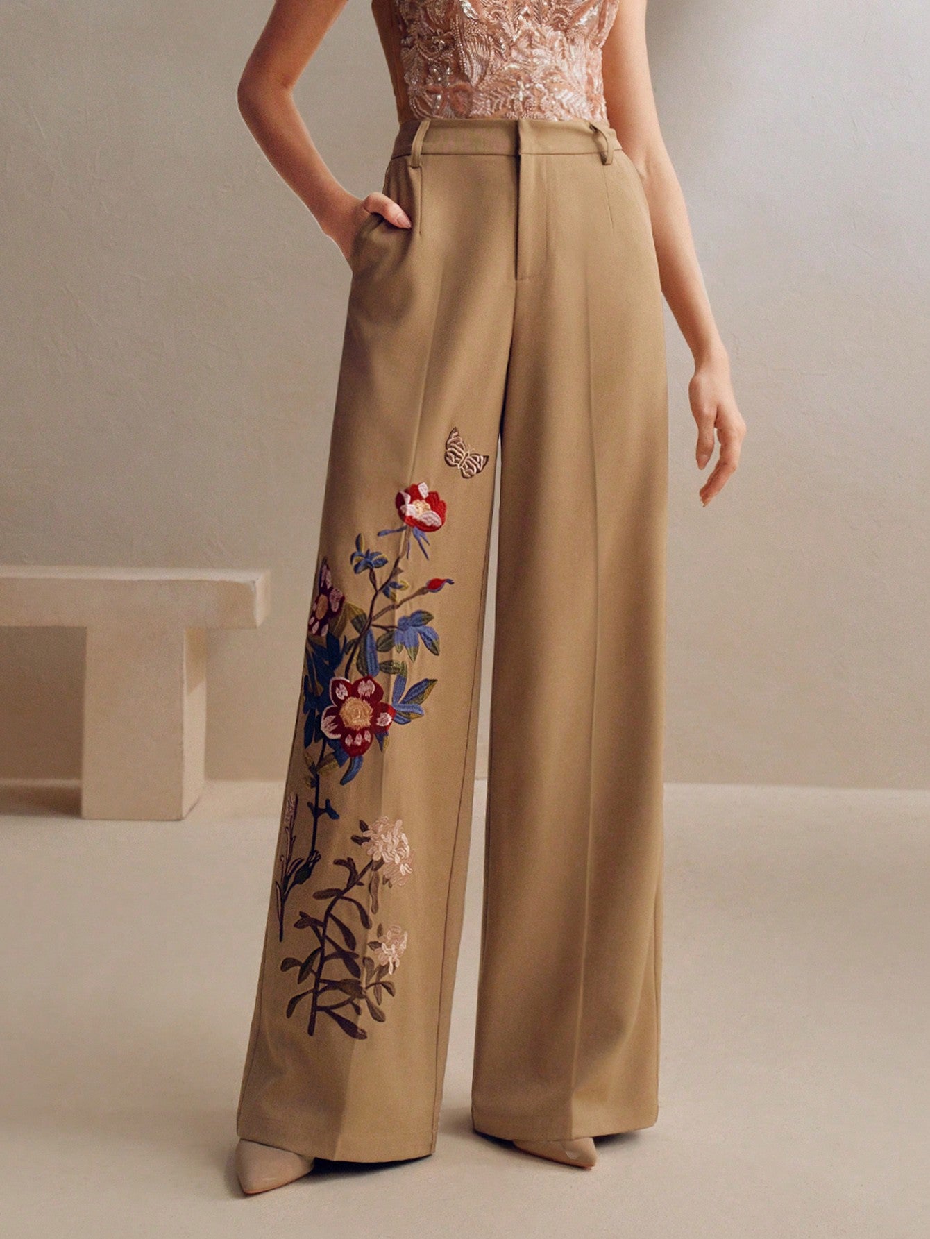 Floral Butterfly Embroidered Women’s Suit Pants Ginger / S Ginger / M Ginger / L Ginger / S-Ginger / M-Ginger / L-Ginger / XL-Khaki / S-Khaki / M-Khaki / L-Khaki / XL-