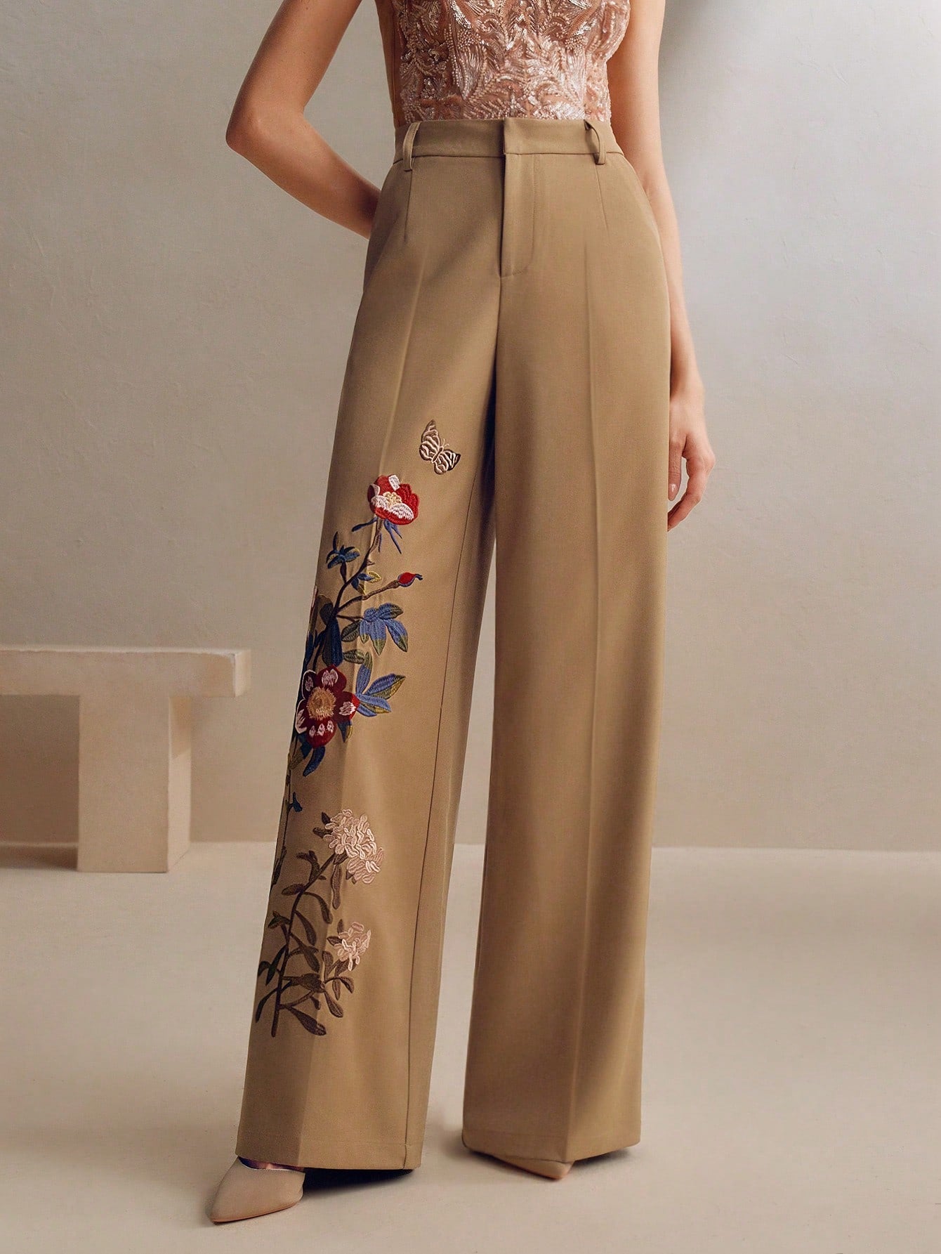 Floral Butterfly Embroidered Women’s Suit Pants Ginger / S Ginger / M Ginger / L Ginger / S-Ginger / M-Ginger / L-Ginger / XL-Khaki / S-Khaki / M-Khaki / L-Khaki / XL-