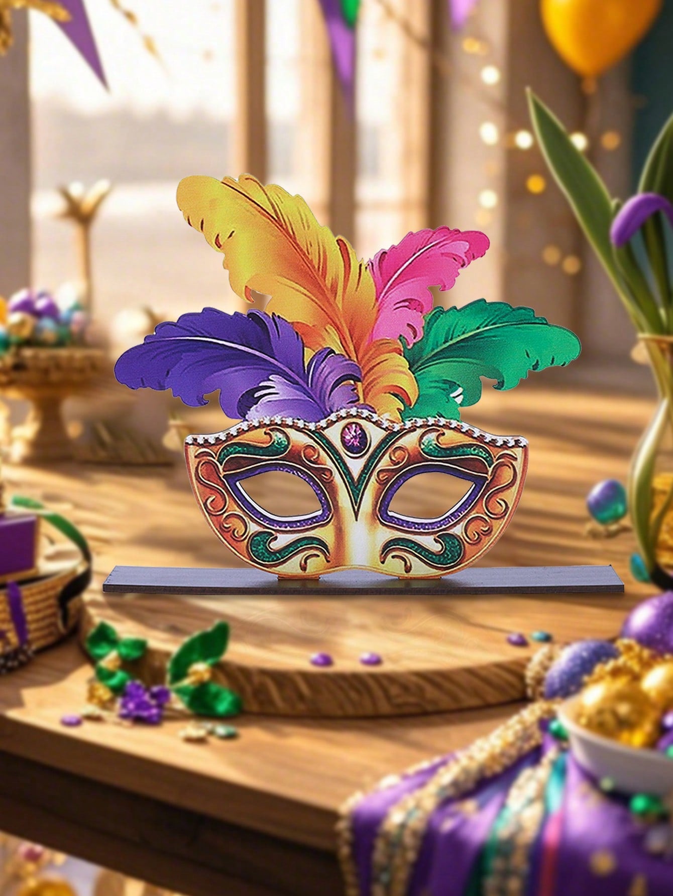 Festive Feather Mask Wooden Desk Ornament - Perfect for Mardi Gras 1412 / one-size 1416 / one-size
