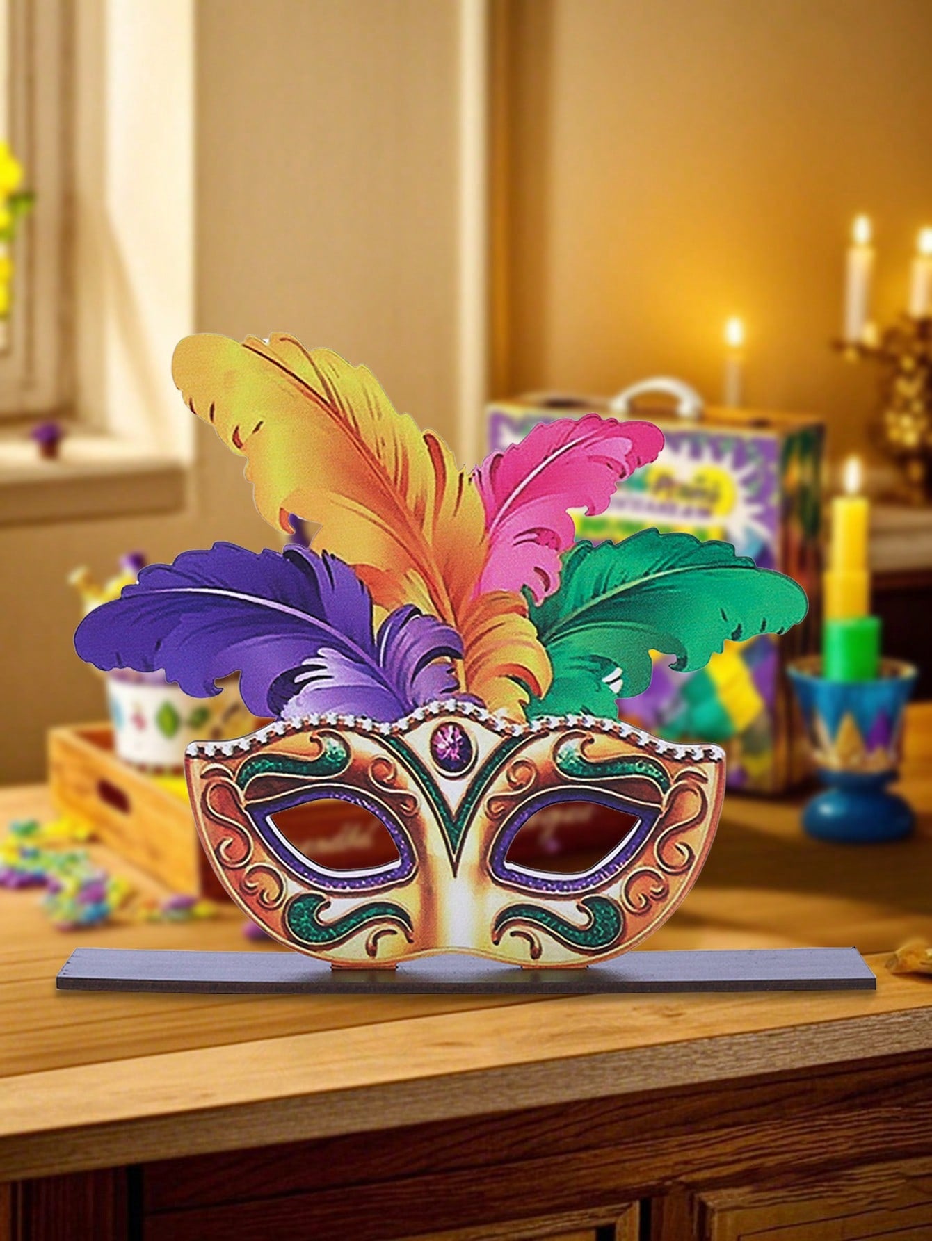Festive Feather Mask Wooden Desk Ornament - Perfect for Mardi Gras 1412 / one-size 1416 / one-size
