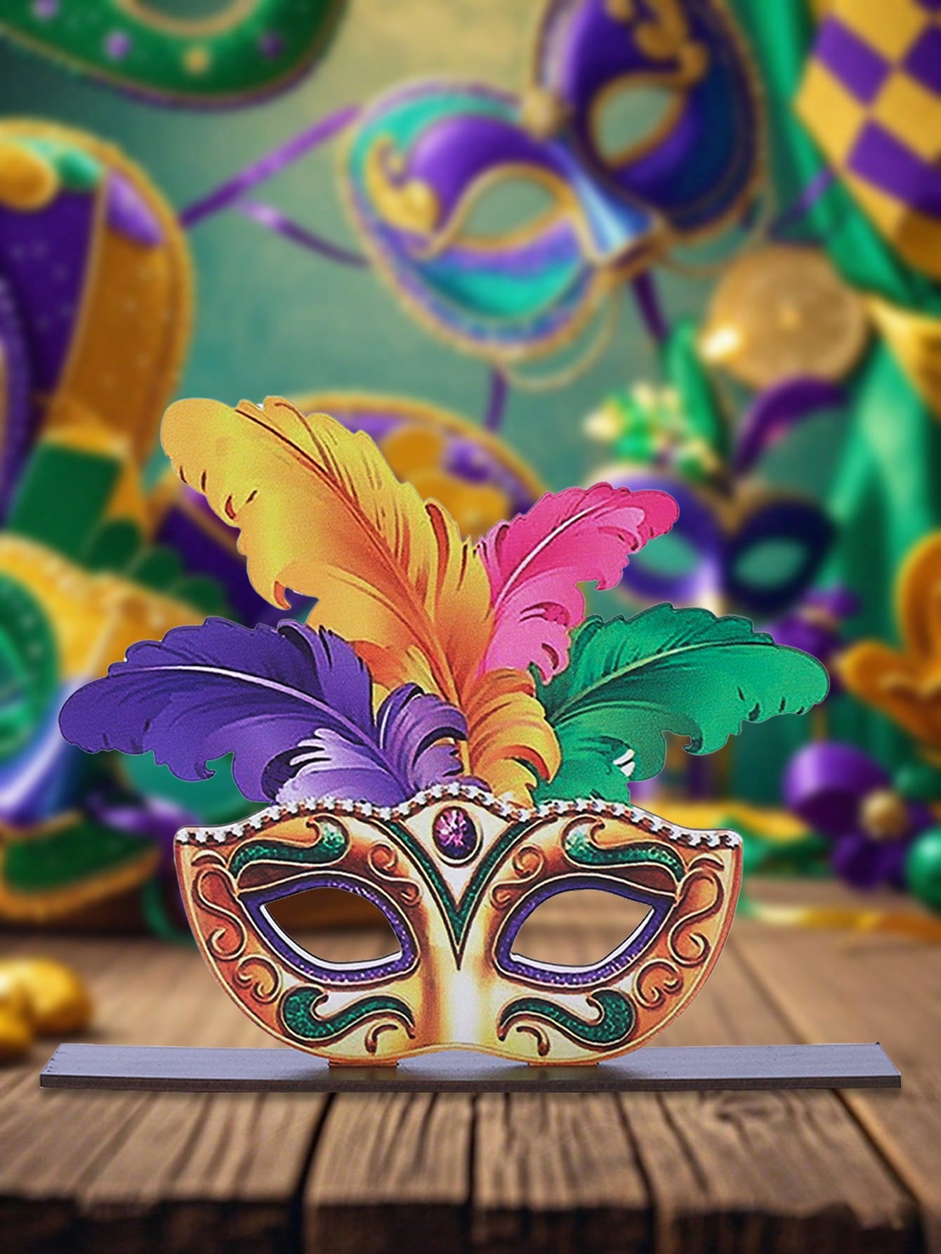 Festive Feather Mask Wooden Desk Ornament - Perfect for Mardi Gras 1412 / one-size 1416 / one-size
