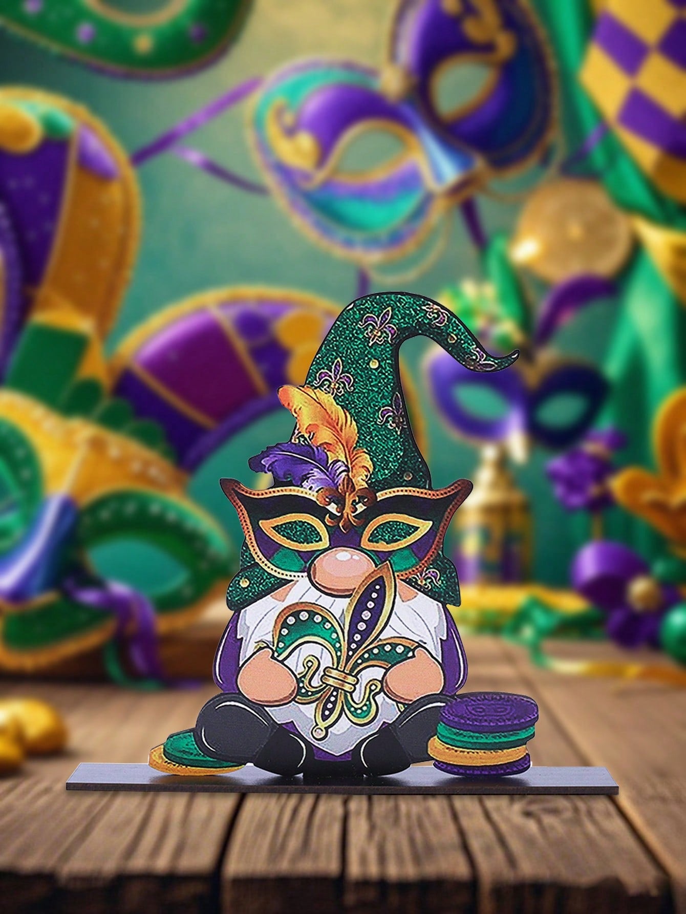 Festive Feather Mask Wooden Desk Ornament - Perfect for Mardi Gras 1412 / one-size 1416 / one-size