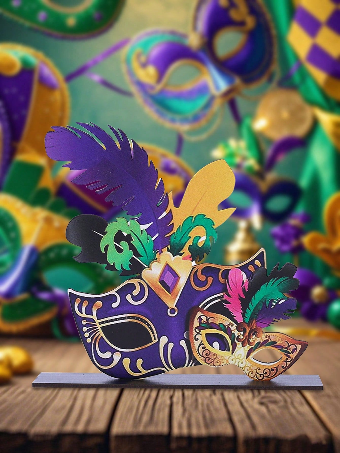 Festive Feather Mask Wooden Desk Ornament - Perfect for Mardi Gras 1412 / one-size 1416 / one-size