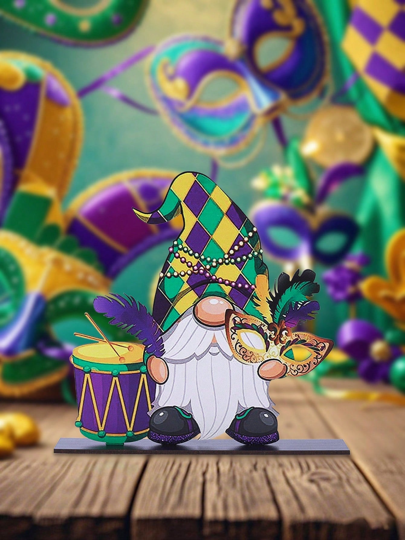Festive Feather Mask Wooden Desk Ornament - Perfect for Mardi Gras 1412 / one-size 1416 / one-size