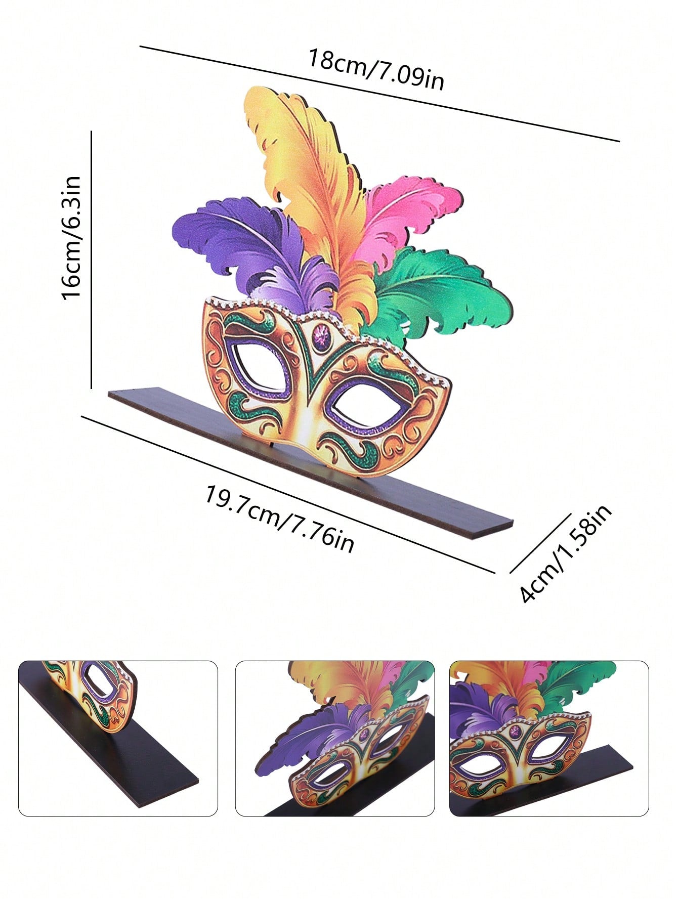 Festive Feather Mask Wooden Desk Ornament - Perfect for Mardi Gras 1412 / one-size 1416 / one-size