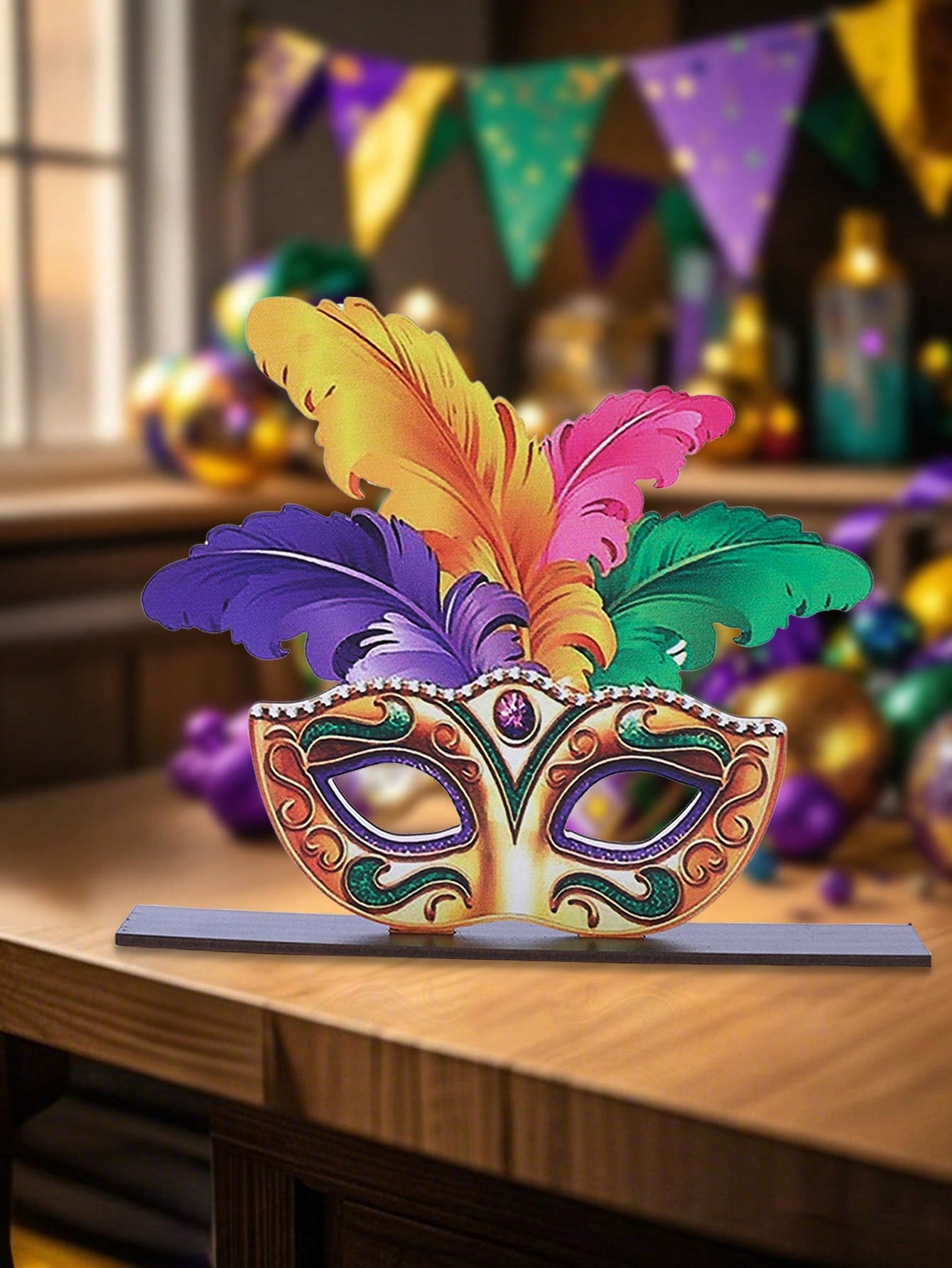 Festive Feather Mask Wooden Desk Ornament - Perfect for Mardi Gras 1412 / one-size 1416 / one-size