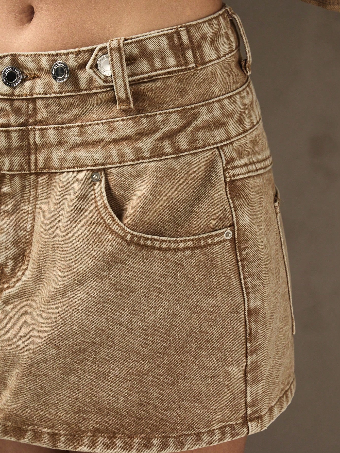 Double Waistband Denim Mini Skirt for Trendy Women's Style XS S M XS-S-M-L-XL-