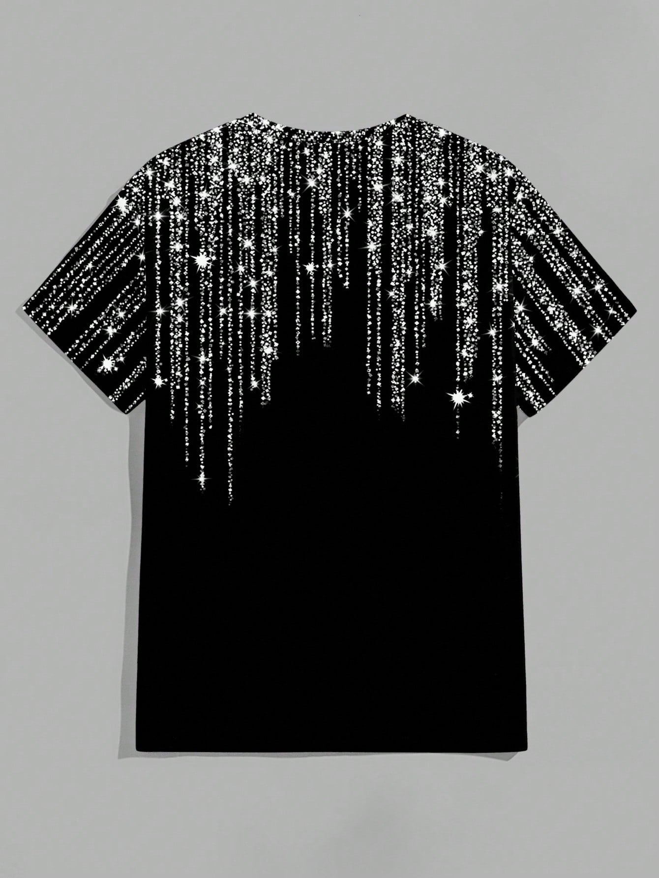 Stylish Plus Size Men's Rhinestone T-Shirt with Silver Glitter Drip Design 2XL 3XL 4XL 2XL-3XL-4XL-5XL-6XL-