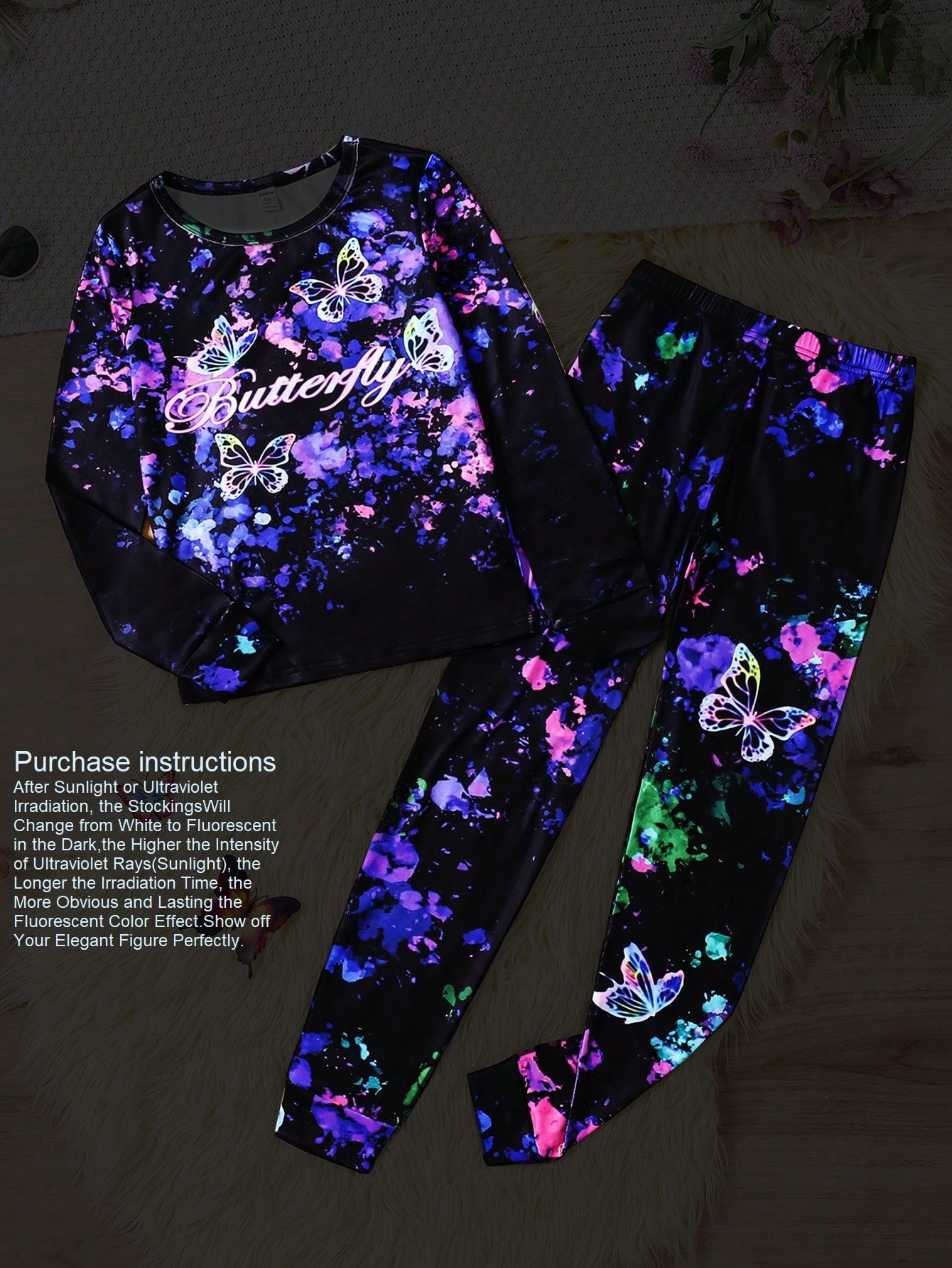 Glow-In-The-Dark Butterfly Loungewear Set for Teen Girls – 2-Piece Casual Comfort 13Y 14Y