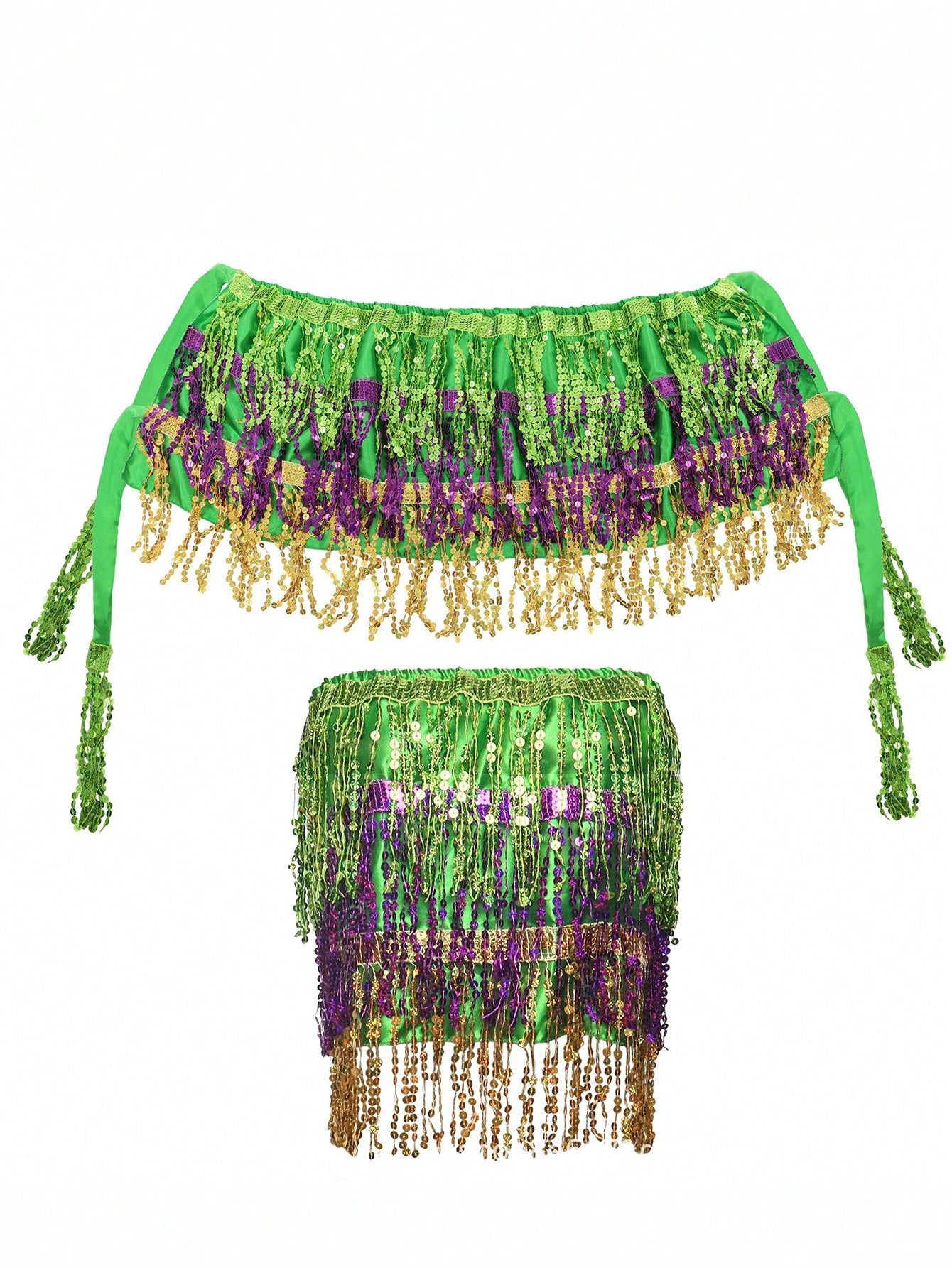 Vibrant Mardi Gras Fringe Sequin Strapless Crop Top – Dazzle in Style! one-size