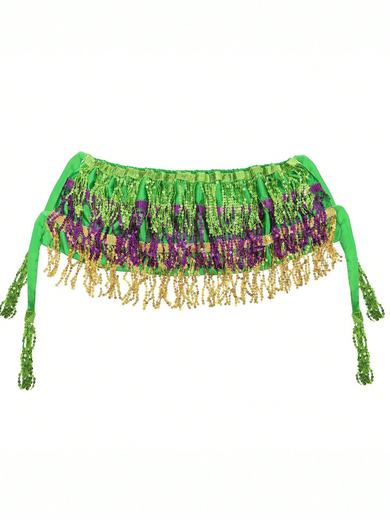 Vibrant Mardi Gras Fringe Sequin Strapless Crop Top – Dazzle in Style! one-size