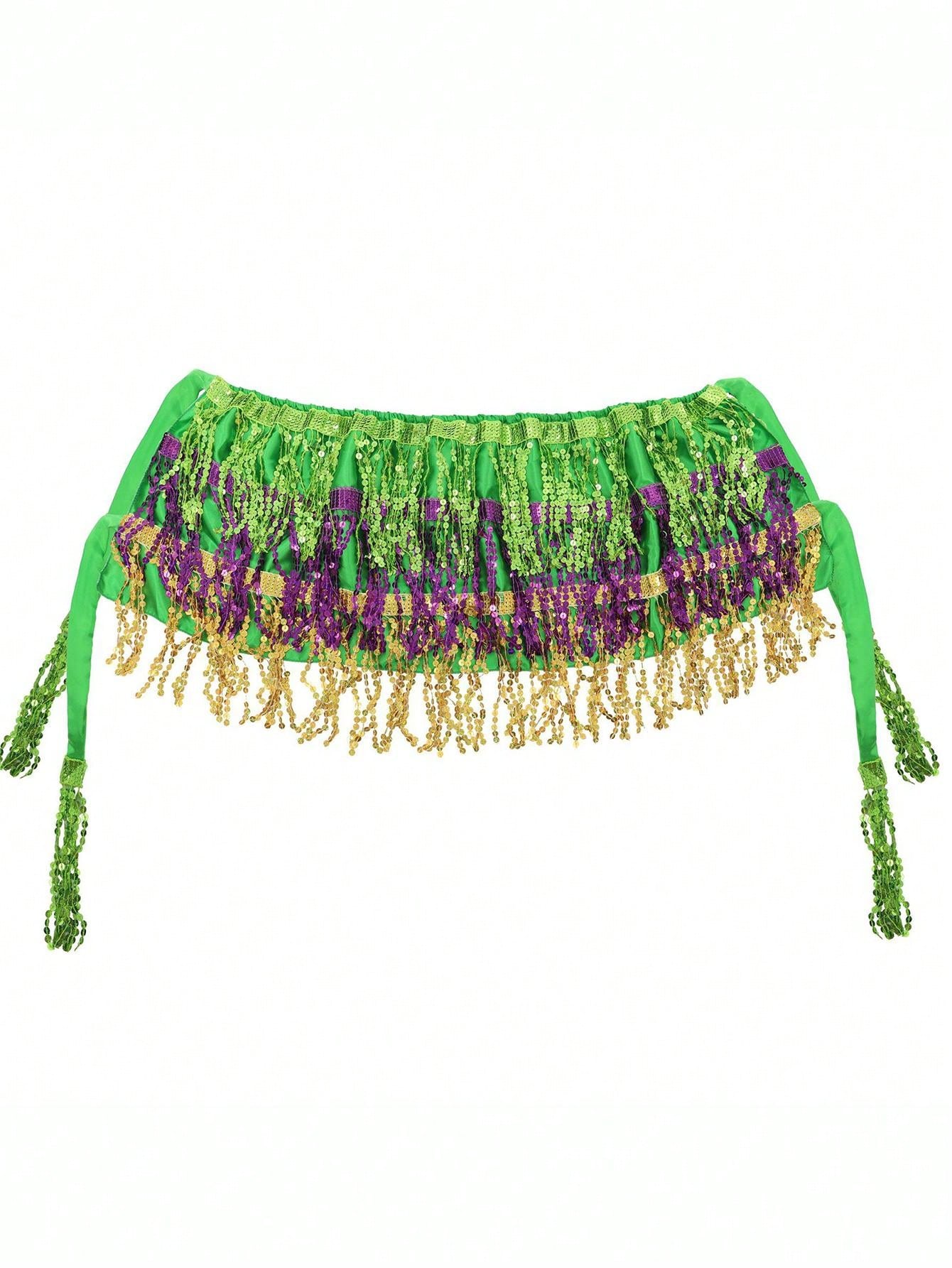Vibrant Mardi Gras Fringe Sequin Strapless Crop Top – Dazzle in Style! one-size