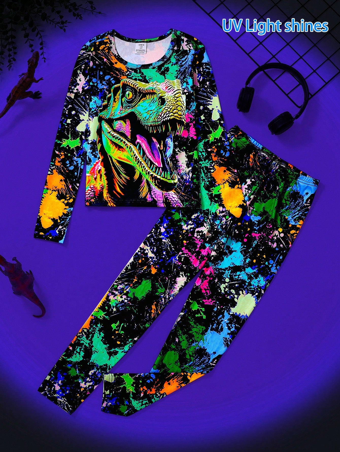 Vibrant Graffiti Print Snug Fit Sleepwear Set for Tween Boys - Long Sleeve Tee & Pants Multicolor / 8Y Multicolor / 9Y