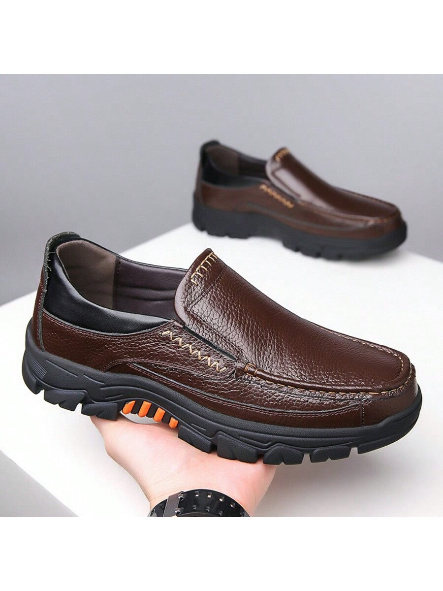 Classic Elegance: Premium Leather Slip-On Loafers for Men with Non-Slip Rubber Sole Brown