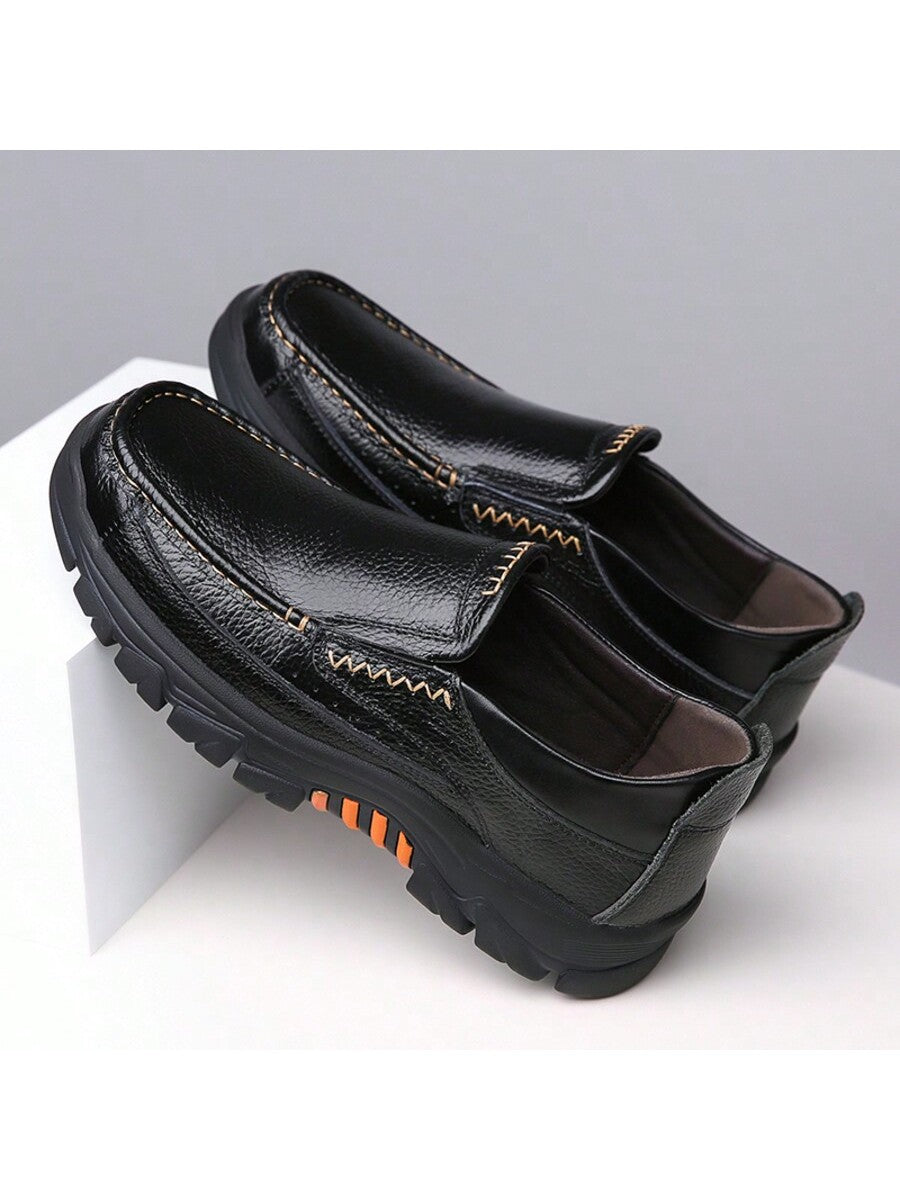 Classic Elegance: Premium Leather Slip-On Loafers for Men with Non-Slip Rubber Sole Black