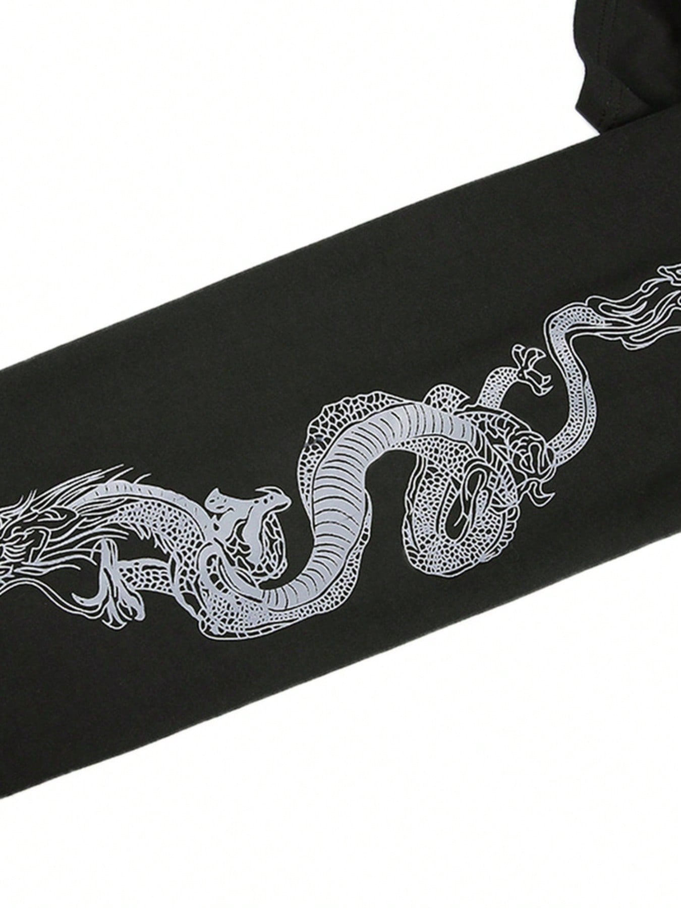 Edgy Chic: Long Sleeve Chinese Dragon Print Crop Top for Bold Fashionistas S M L S-M-L-