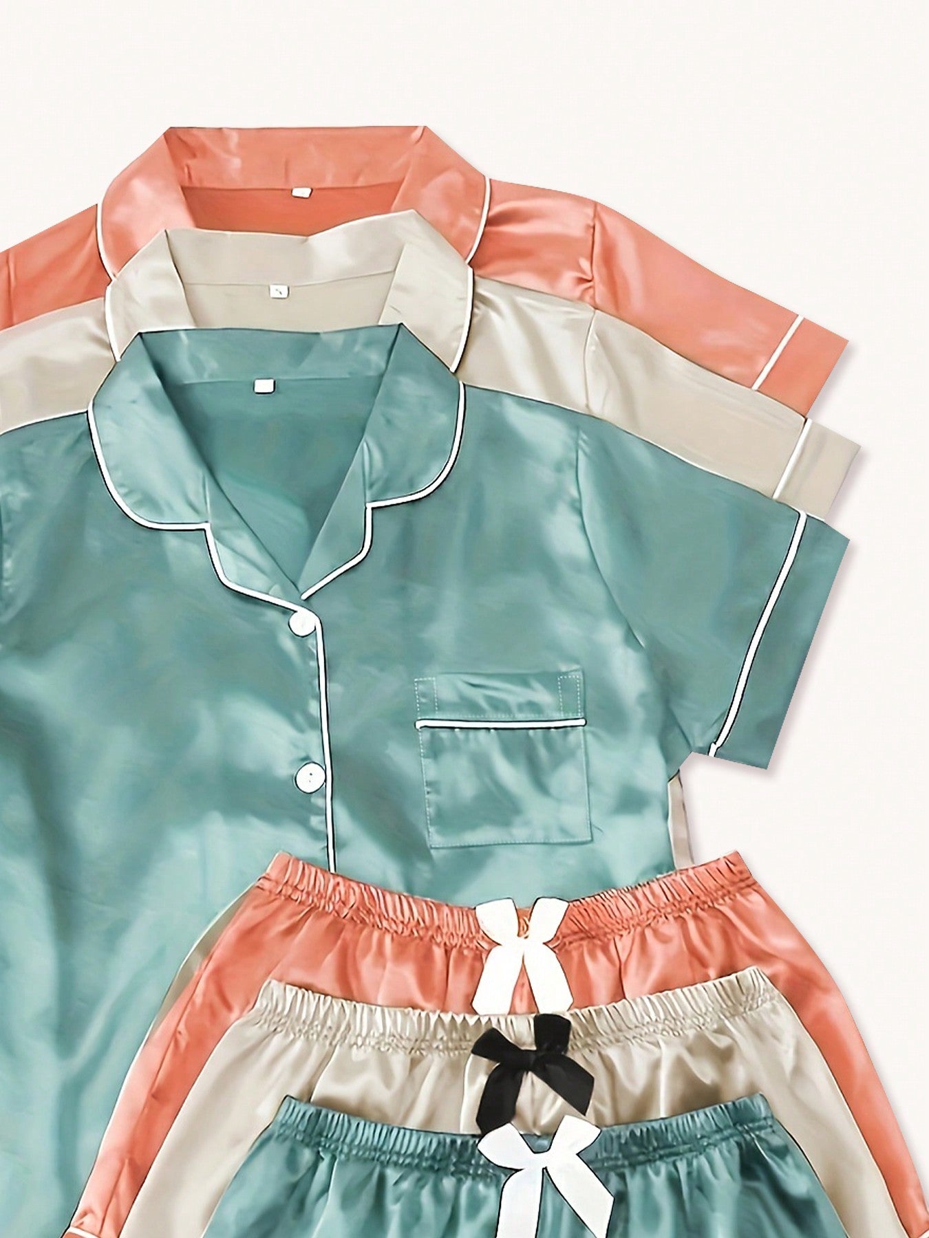 Luxurious 6-Piece Women's Satin Pajama Set: Short Sleeve Shirt & Shorts Loungewear