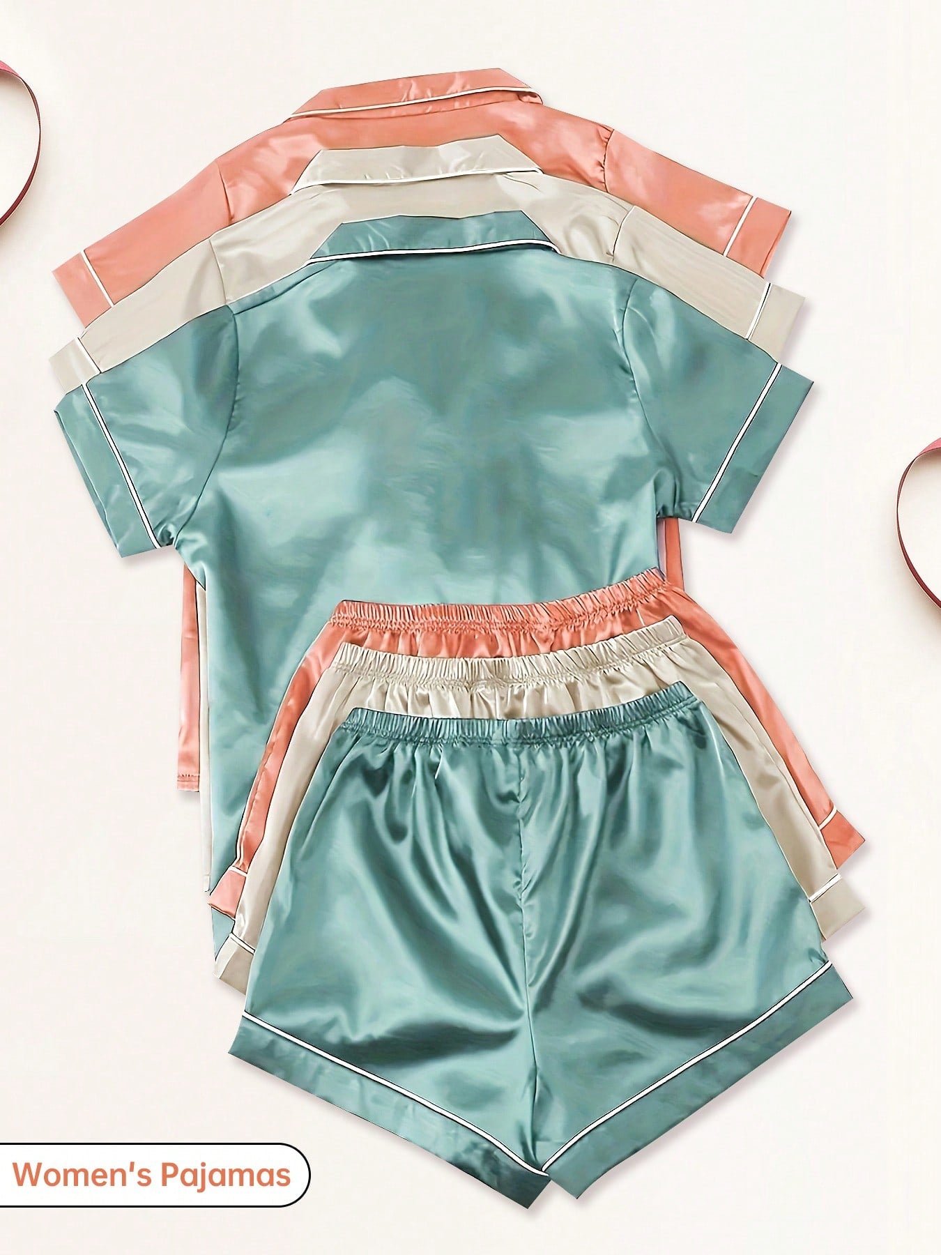 Luxurious 6-Piece Women's Satin Pajama Set: Short Sleeve Shirt & Shorts Loungewear
