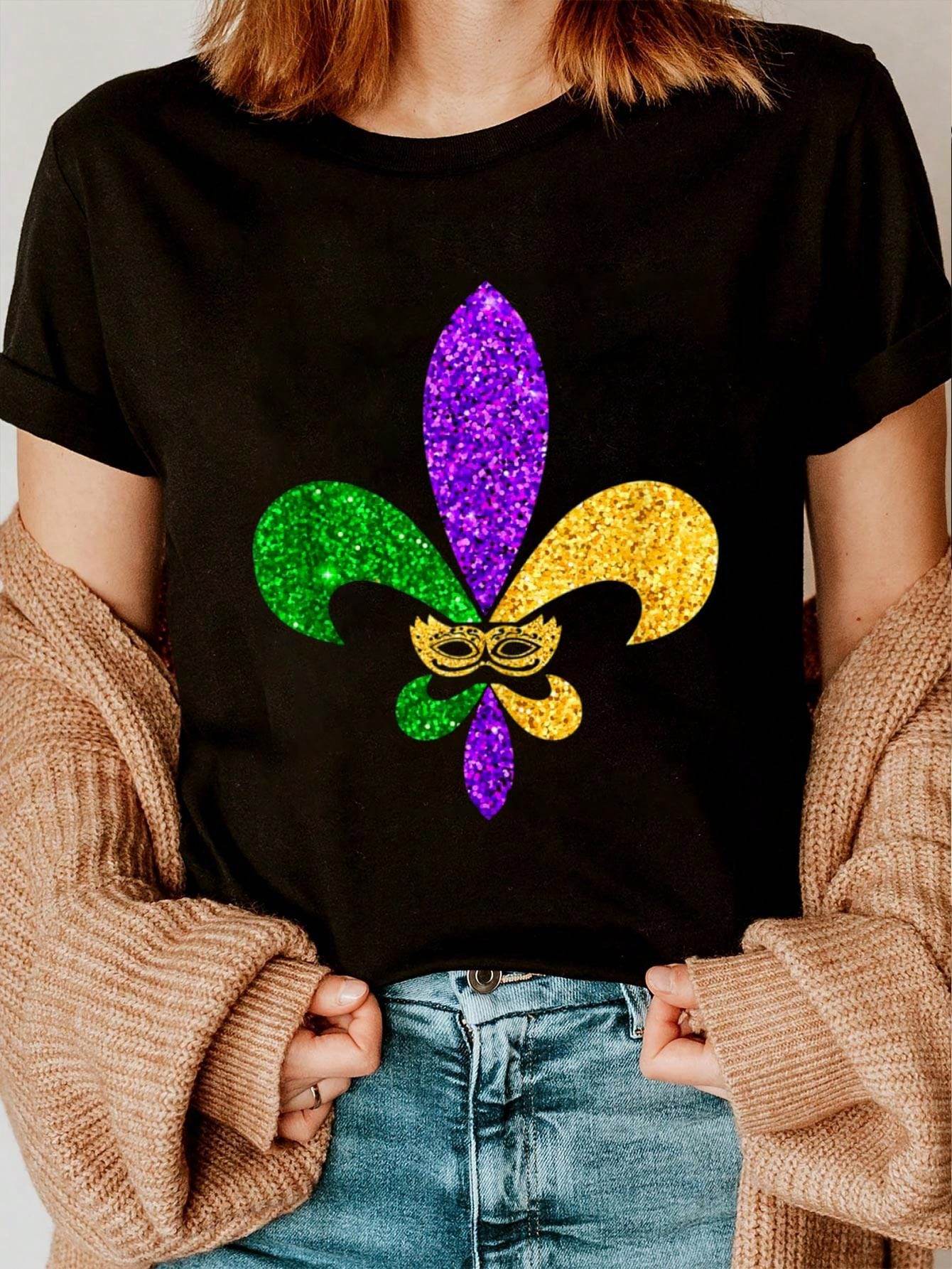 100% Cotton Fleur De Lys Mardi Gras Tee - Fun & Festive Party Shirt for Men & Women - Fashionqueene.com