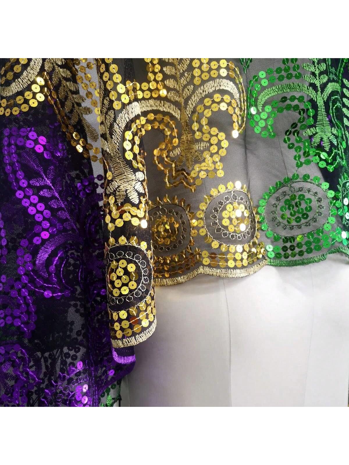 Sparkling Mardi Gras Shawl & Mask Set – Stylish Sequin Poncho