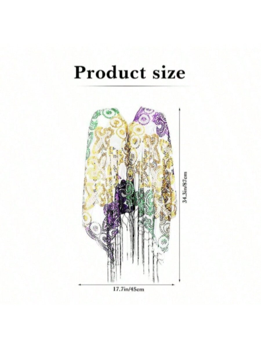 Sparkling Mardi Gras Shawl & Mask Set – Stylish Sequin Poncho