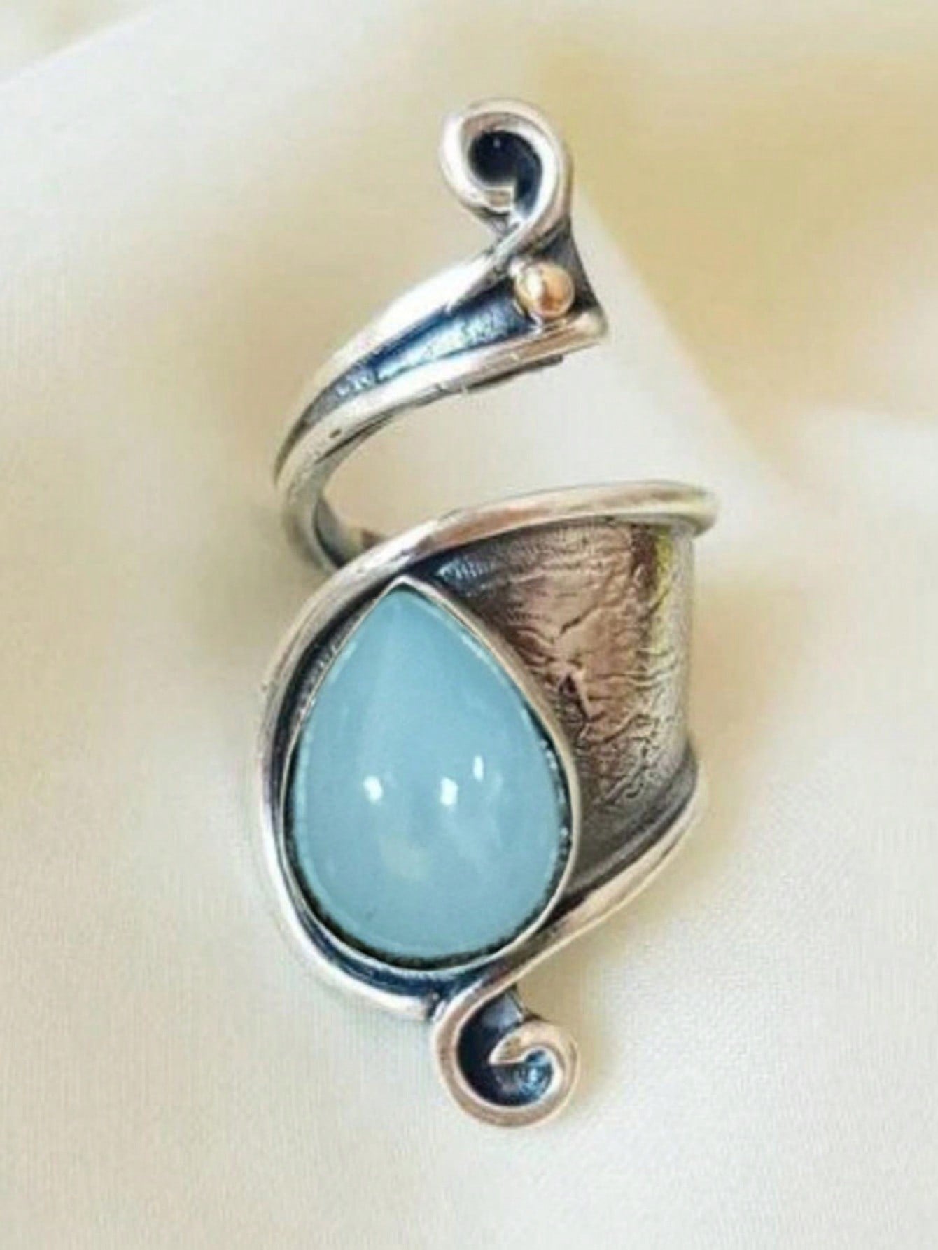 Vintage Asymmetrical Stone Inlaid Adjustable Alloy Ring - Trendy Statement Piece