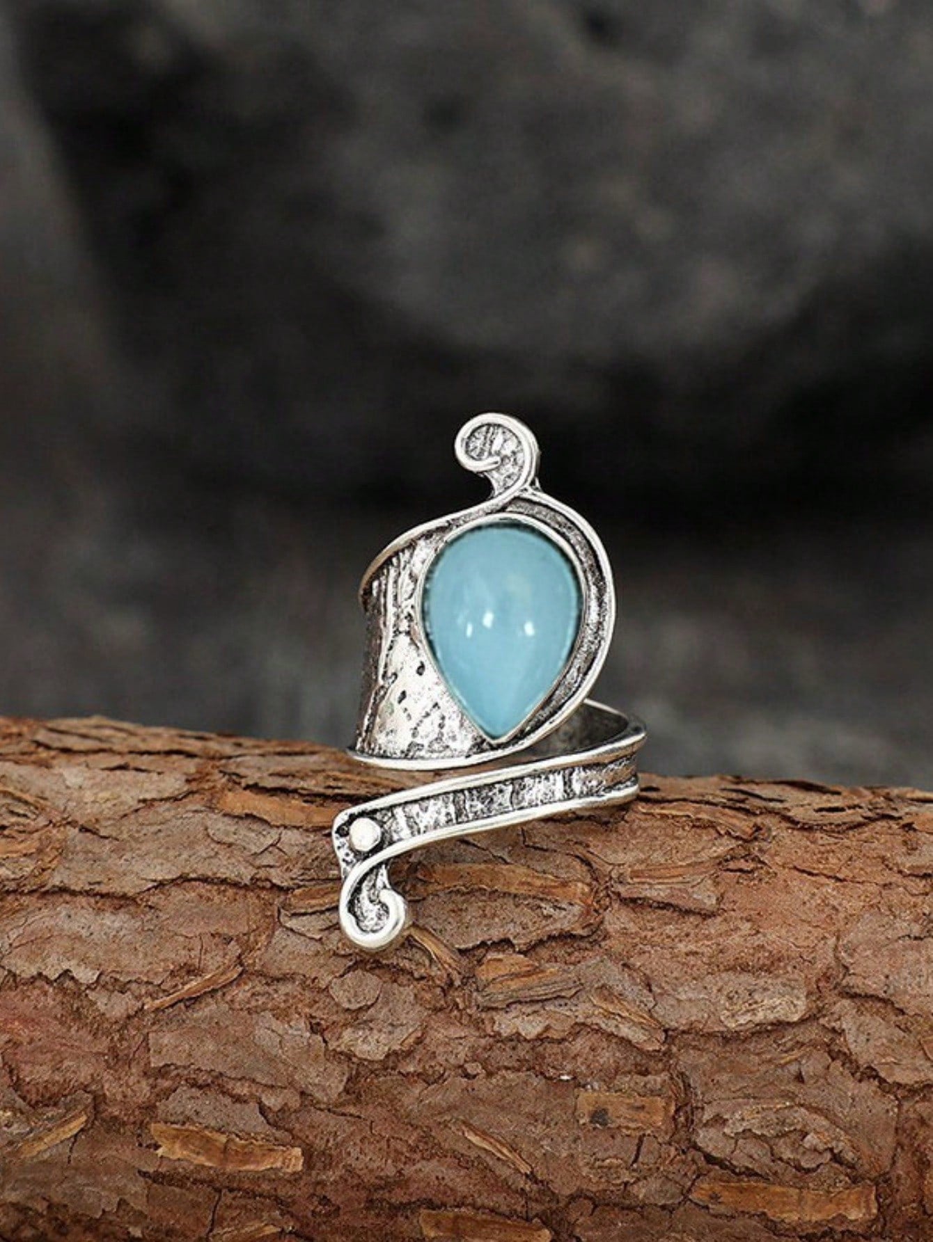 Vintage Asymmetrical Stone Inlaid Adjustable Alloy Ring - Trendy Statement Piece