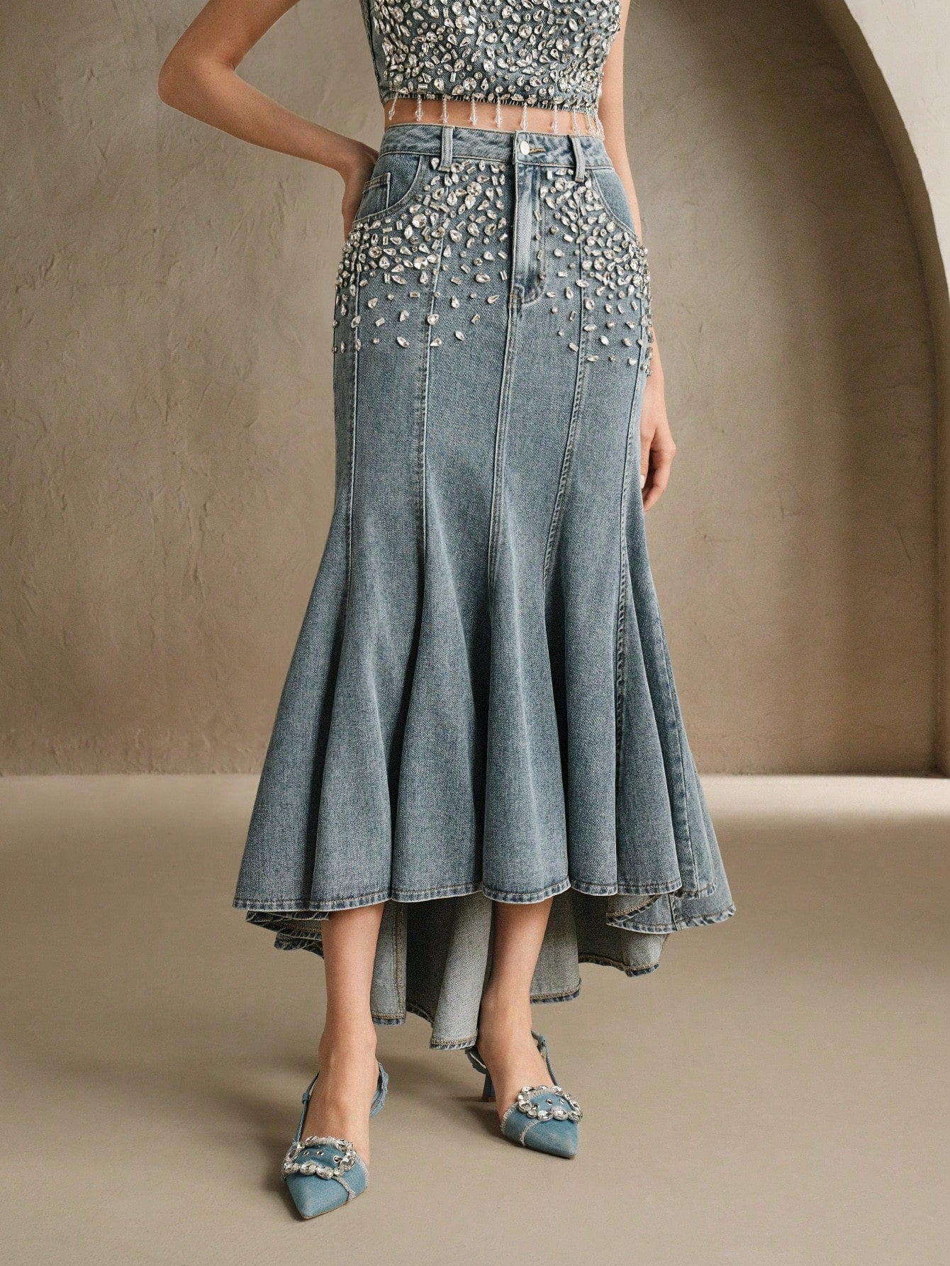 Sparkling Elegance: Rhinestone-Embellished Denim Skirt for Women Light Wash / S Light Wash / M Light Wash / L Light Wash / S-Light Wash / M-Light Wash / L-Light Wash / XL-Dark Wash / S-Dark Wash / M-Dark Wash / L-Dark Wash / XL-Blue / S-Blue / M-Blue / L-Blue / XL-