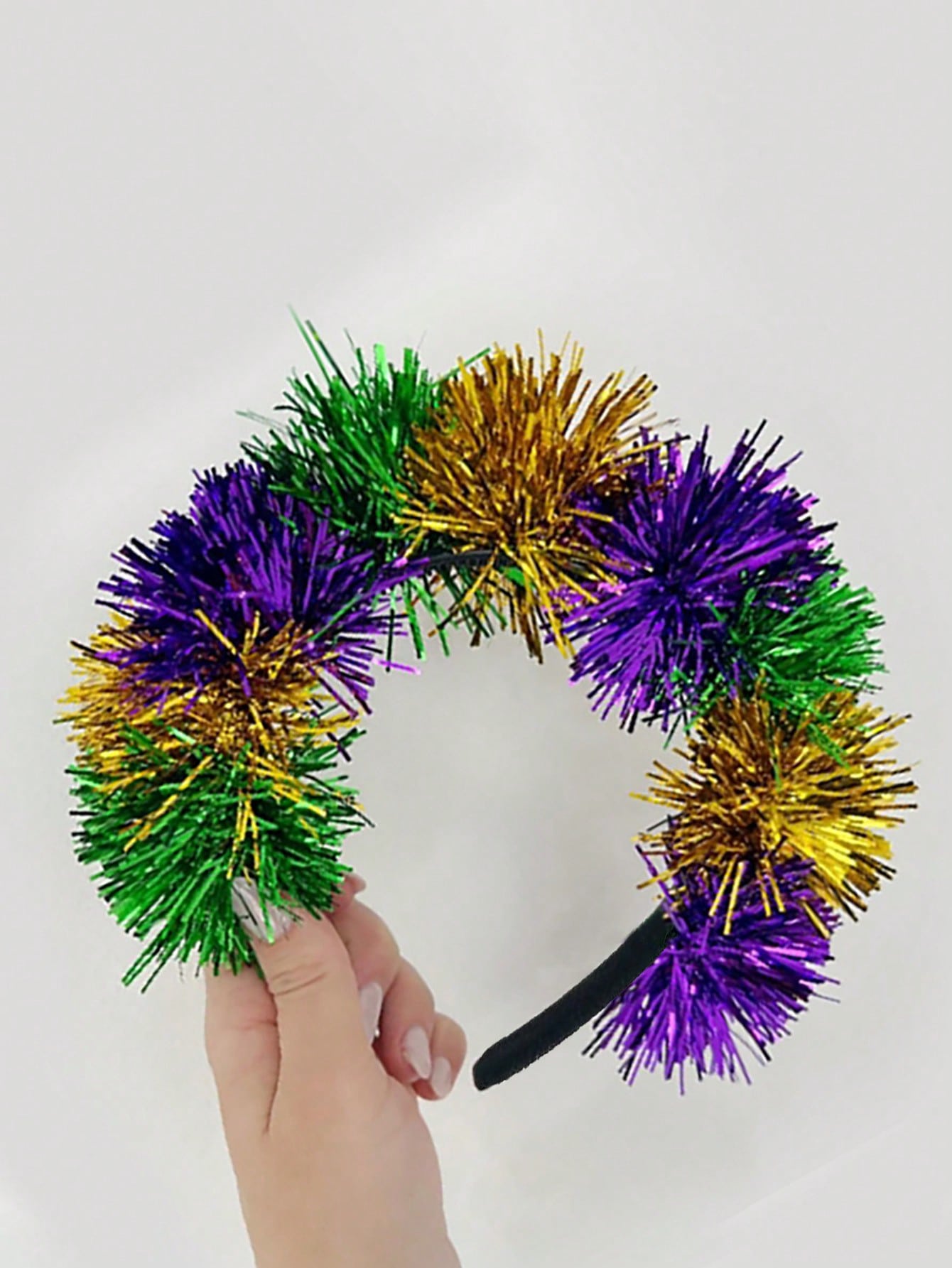 Vibrant Carnival Hairband - Mardi Gras Headband in Festive Green, Yellow & Purple one-size