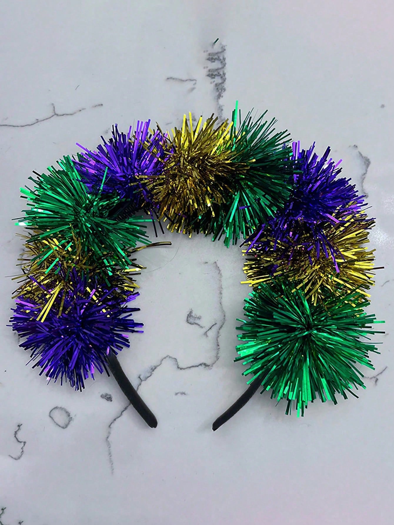 Vibrant Carnival Hairband - Mardi Gras Headband in Festive Green, Yellow & Purple one-size