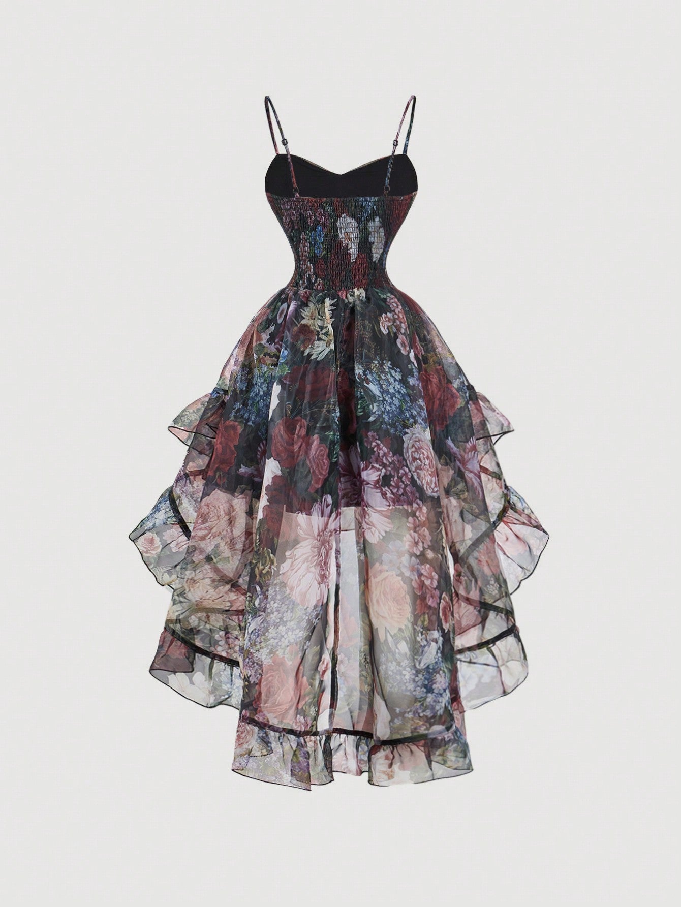 Vintage Floral Mesh Overlay Dress with Tie Waist XS S M XS-S-M-L-
