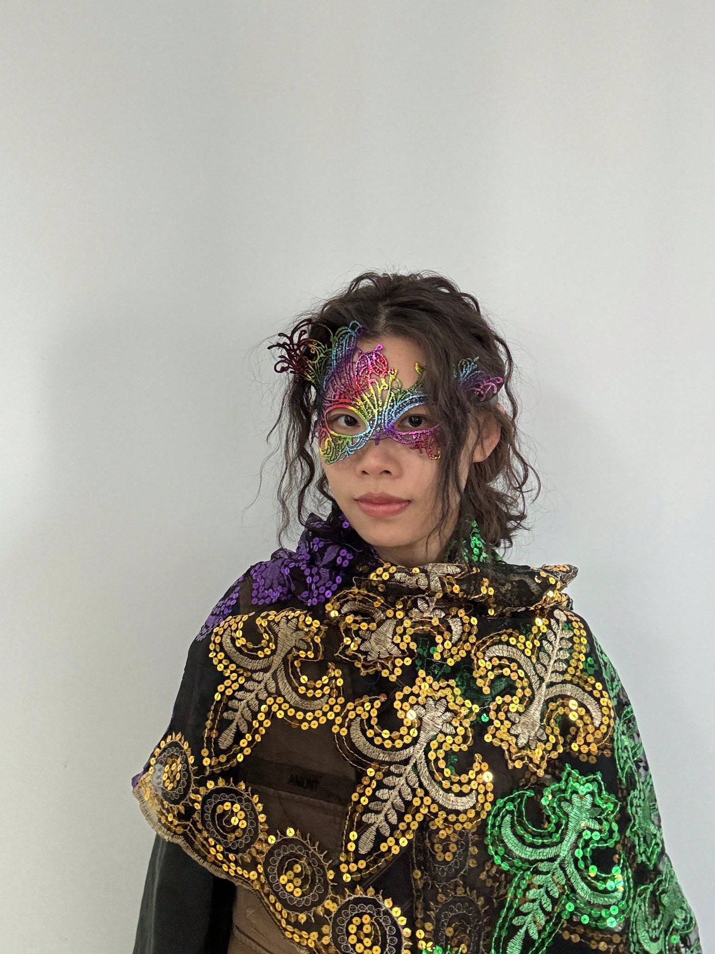 Sparkling Mardi Gras Shawl & Mask Set – Stylish Sequin Poncho