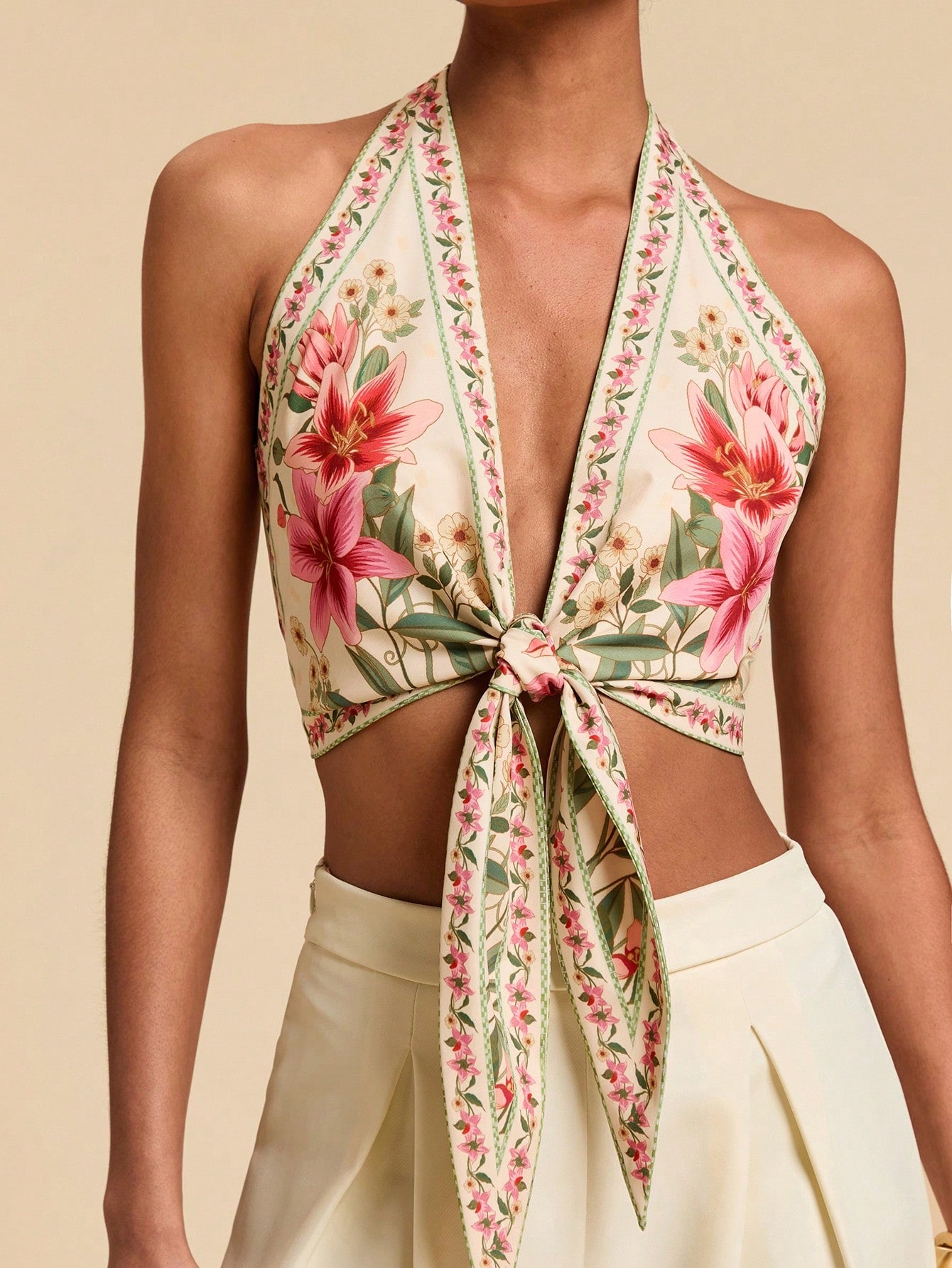 Chic Floral Print Halter Neck Blouse for Women's Summer Vacation Styles XS S M XS-S-M-L-XL-