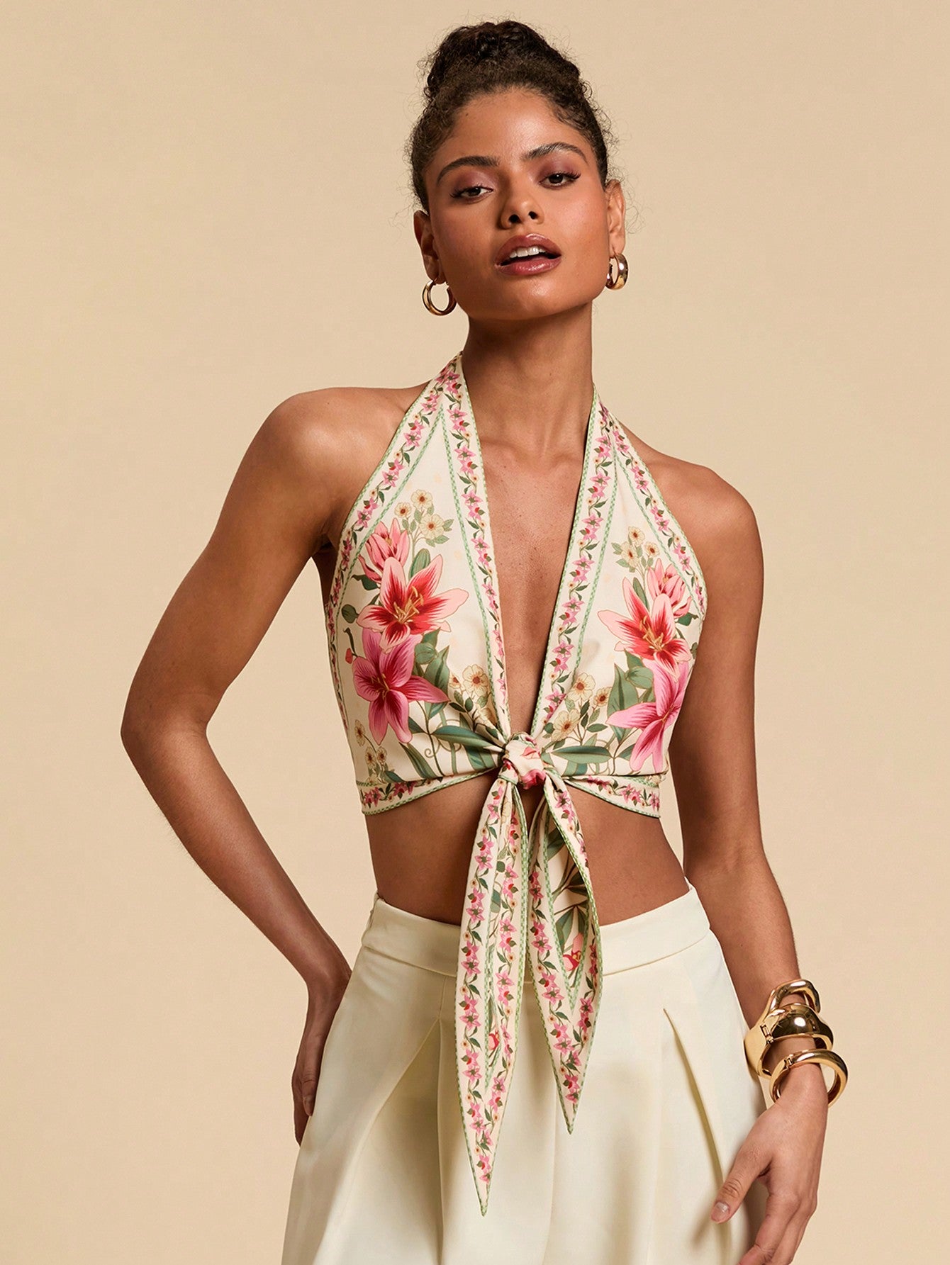Chic Floral Print Halter Neck Blouse for Women's Summer Vacation Styles XS S M XS-S-M-L-XL-