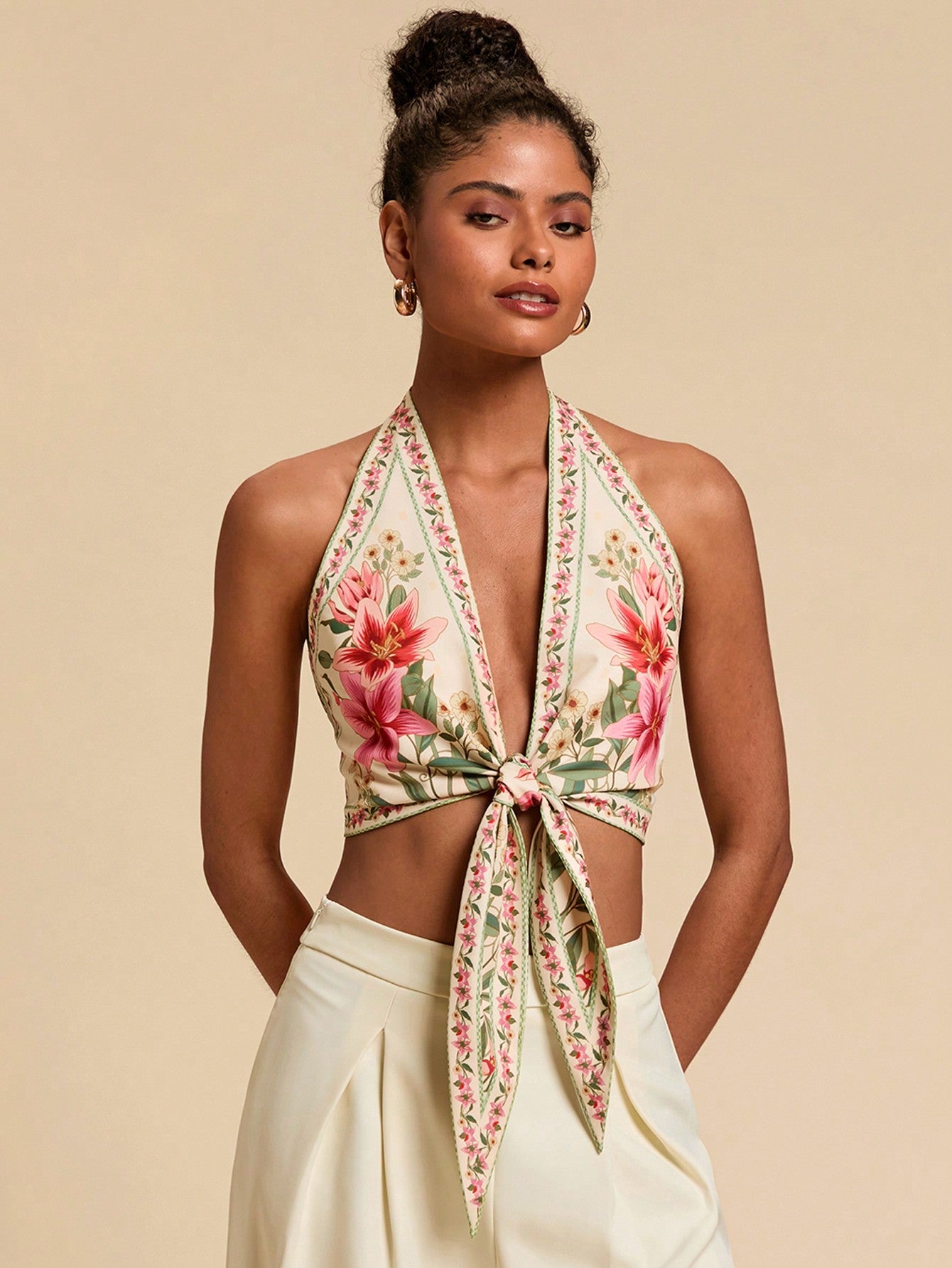 Chic Floral Print Halter Neck Blouse for Women's Summer Vacation Styles XS S M XS-S-M-L-XL-