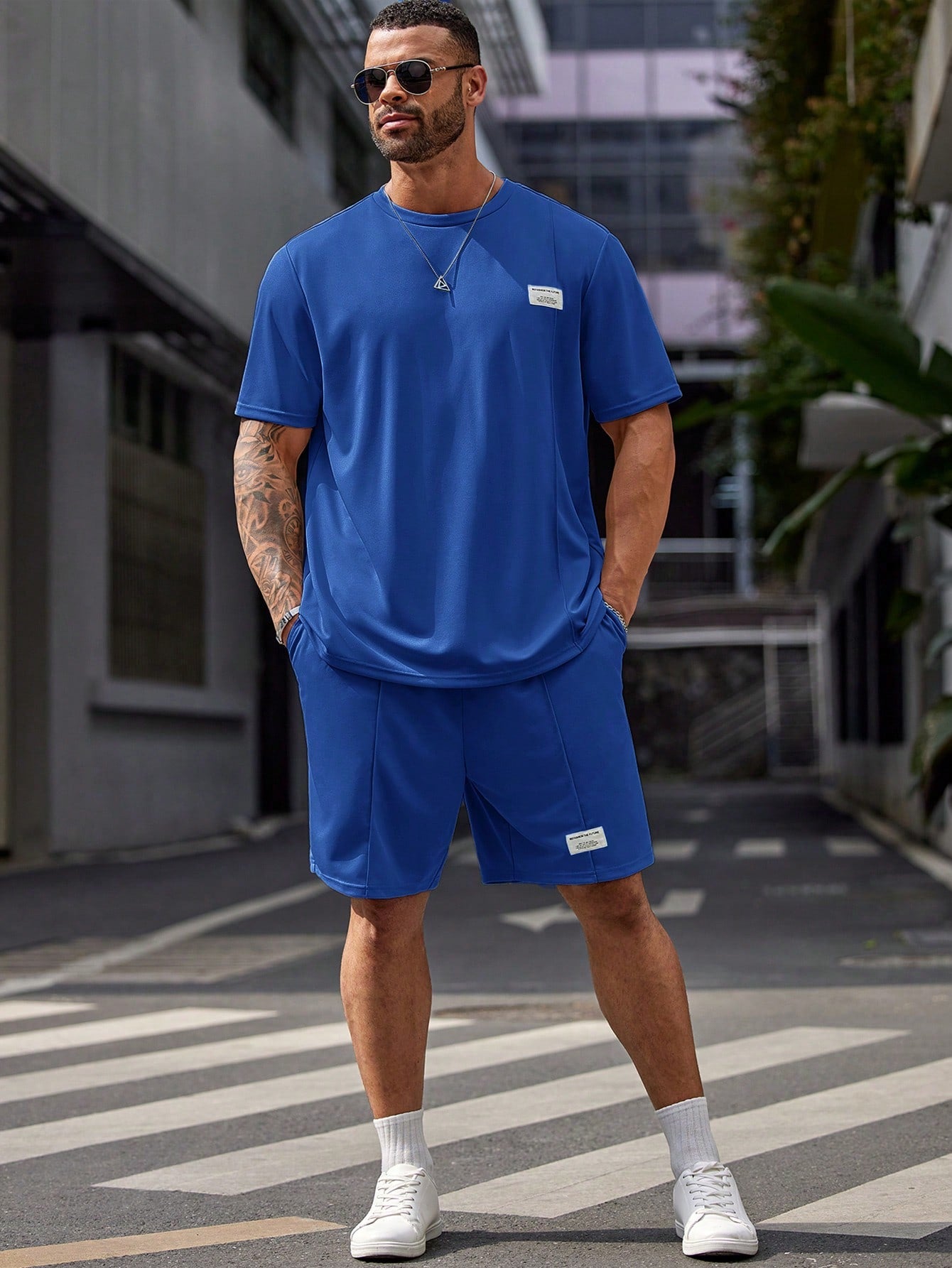 Plus Size Men's Casual T-Shirt and Pajama Pants Set Blue