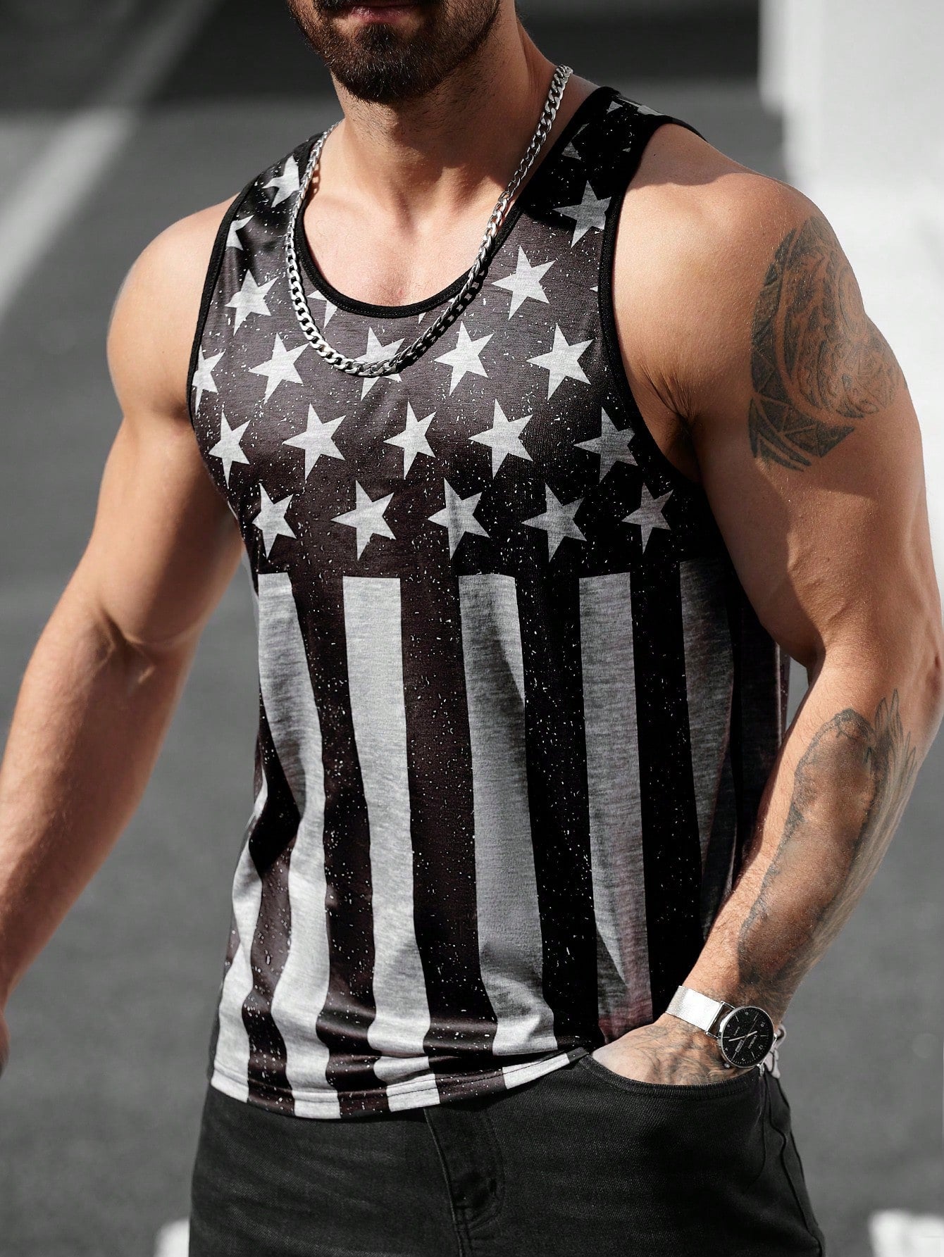Men's Plus Size Colorblock Striped Star Print Tank Top 2XL 3XL 4XL 2XL-3XL-4XL-5XL-6XL-