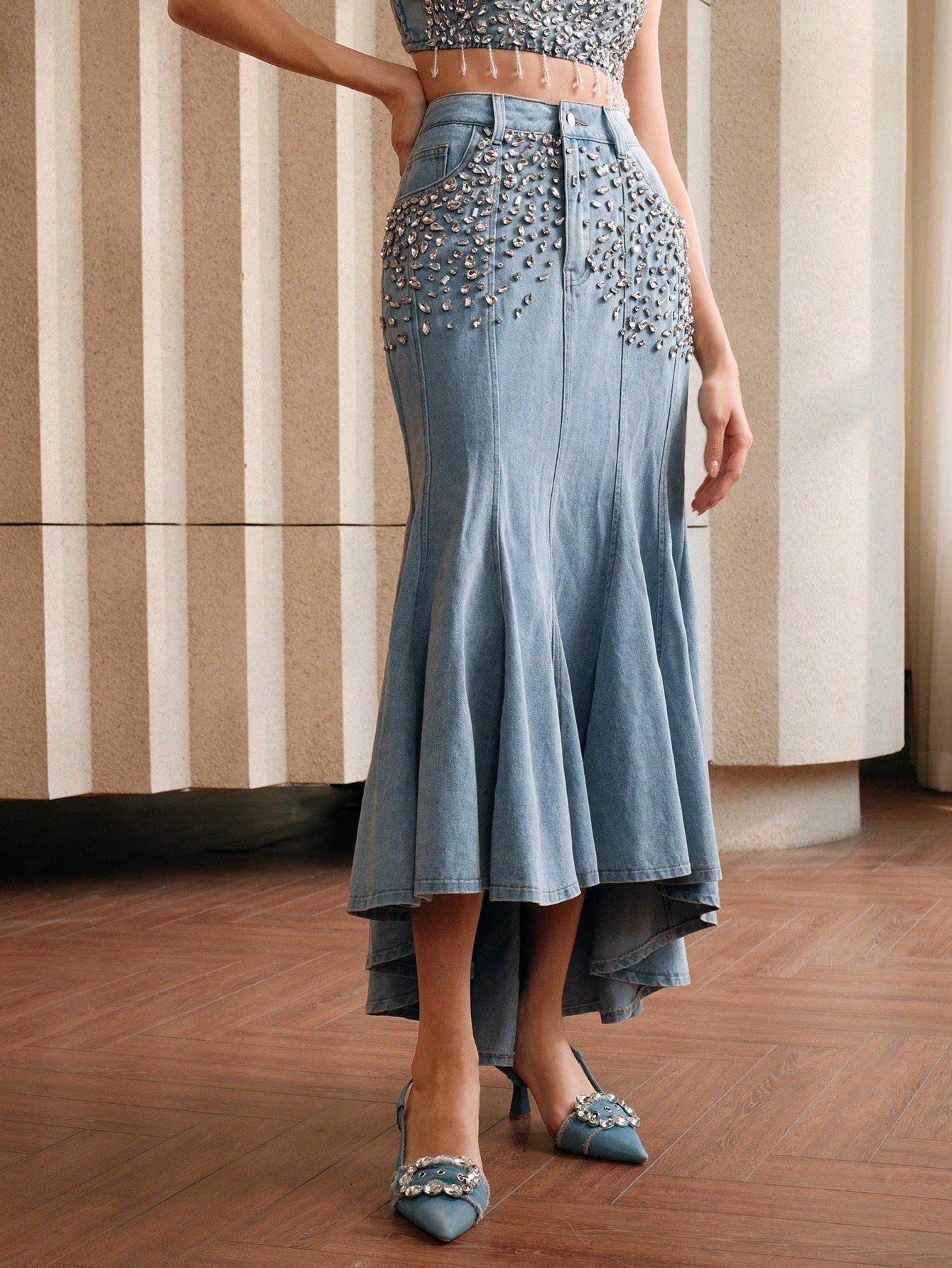 Sparkling Elegance: Rhinestone-Embellished Denim Skirt for Women Light Wash / S Light Wash / M Light Wash / L Light Wash / S-Light Wash / M-Light Wash / L-Light Wash / XL-Dark Wash / S-Dark Wash / M-Dark Wash / L-Dark Wash / XL-Blue / S-Blue / M-Blue / L-Blue / XL-