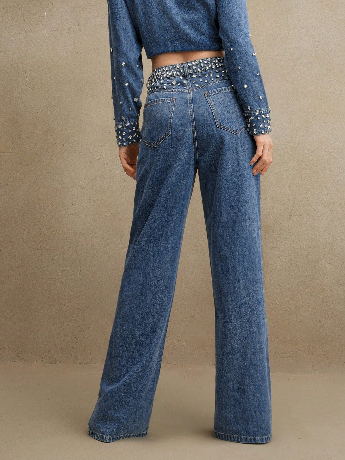Elegant Women’s Rhinestone-Embellished Loose Straight Leg Jeans S M L S-M-L-XL-